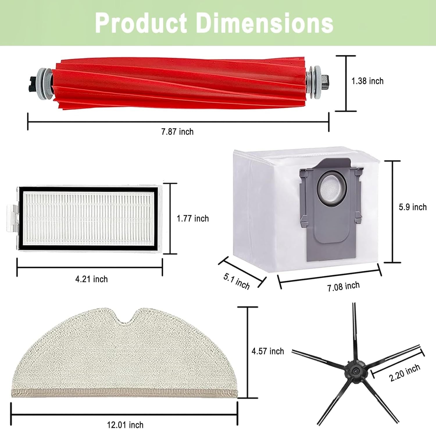 17 Pack Q7 Replacement Parts Compatible or Q7 Q7+ Q7 Max Q7 Max+ Vacuum Cleaner,1 Main Brush, 4 ilter, 4 Side Brush, 4 Mop Cloth, 4 Dust Bag
