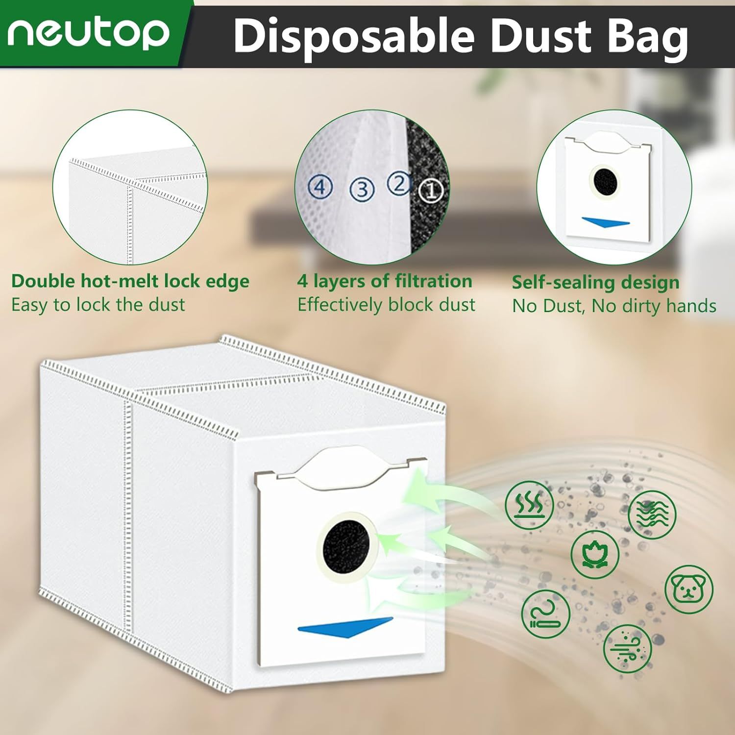 Replacement Parts Compatible with Ecovacs Deebot N30 Omni, N30 Pro Omni, Robot Vacuum Accessories 1 Roller 4 ilter 4 Side Brush 4 Mop Pad 4 Dust Bag