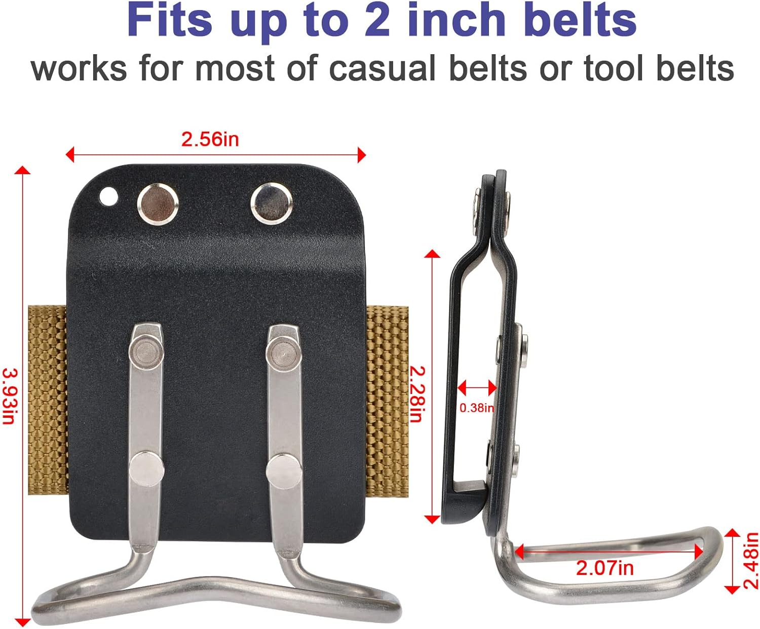 iGuerburn Drill Belt Holder & Hammer Holder Loop Clip on 2" Tool Belt for Impact Driver Drill Gun Nailer Rip Claw Framing Hammer
