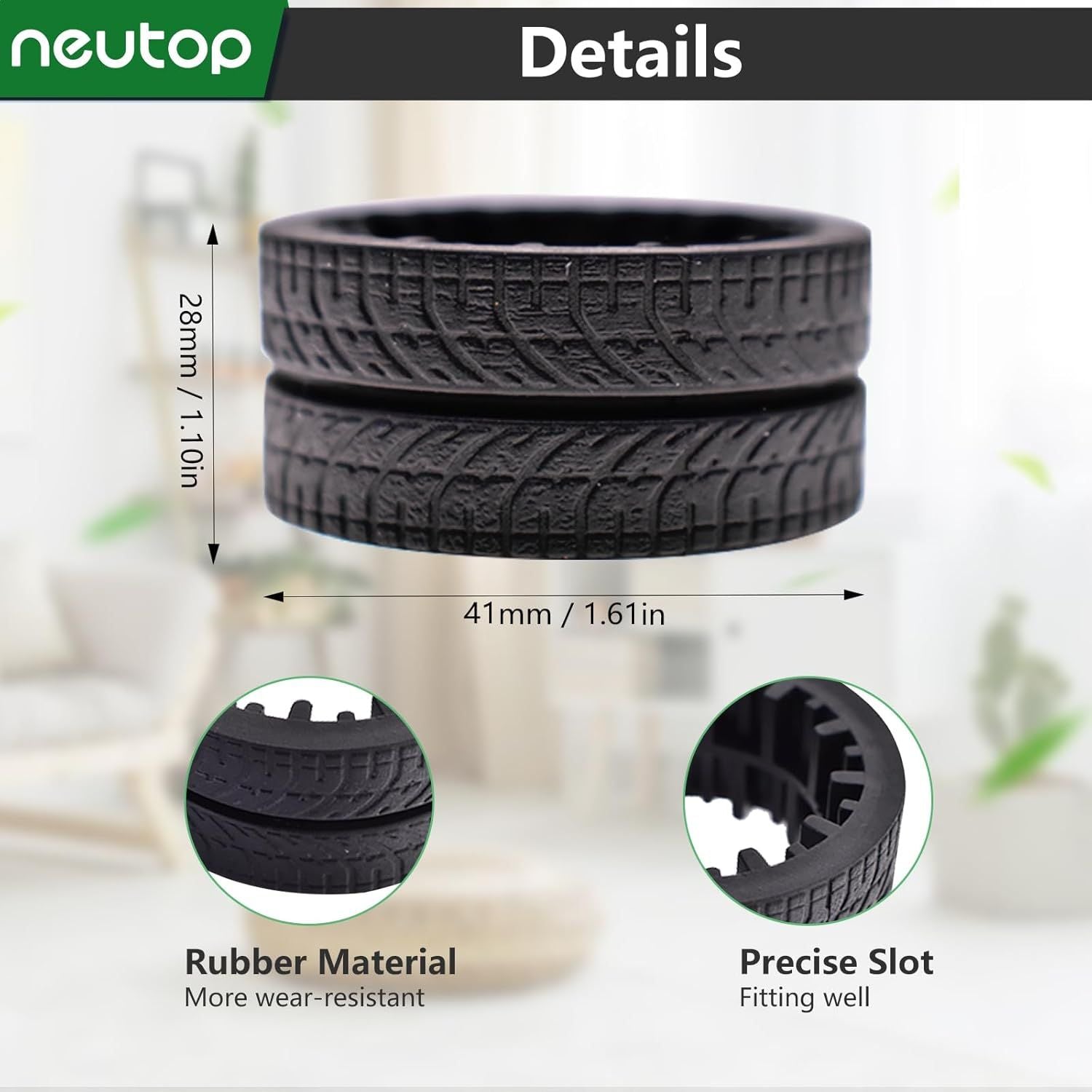 Replacement Rubber Wheel Tires Compatible with iRobot Braava Jet M6 6110 6012 6112 6113 , Anti-slip, Great Adhesion and Easy Assembly, 4-Pack.