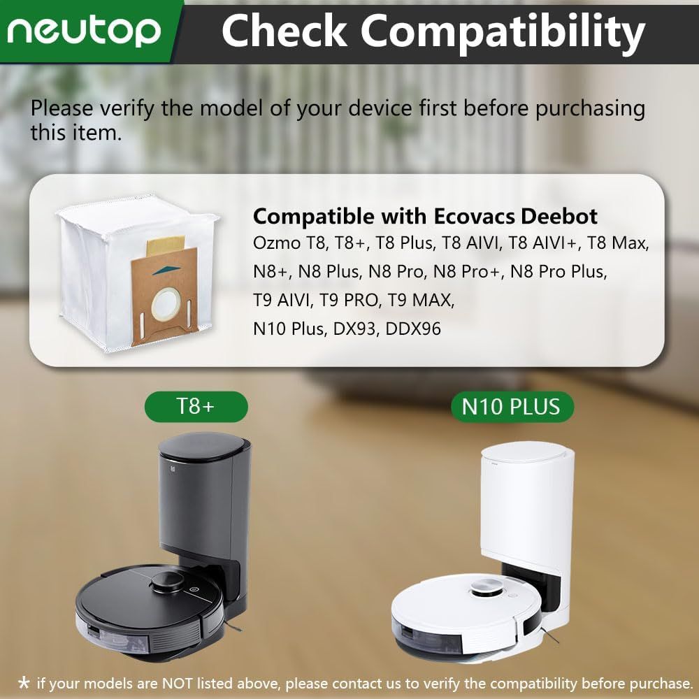 Replacement Disposable Dust Bags Compatible with Ecovacs Deebot T8, T8+, N8+, N8 Pro+, N10 Plus, Robot Vacuums, 9-Pack.