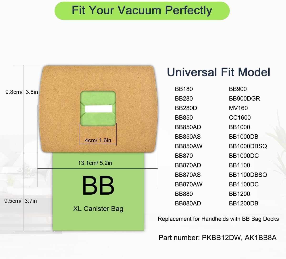 22 Pack PKBB12DW Vacuum Bags Replacement or Oreck BB180, BB280, BB850, BB870, BB880, BB900, BB1000, BB1100, BB1200, CC1600, AK1BB8A, Type BB Compact Canister Bags or Oreck XL Buster B