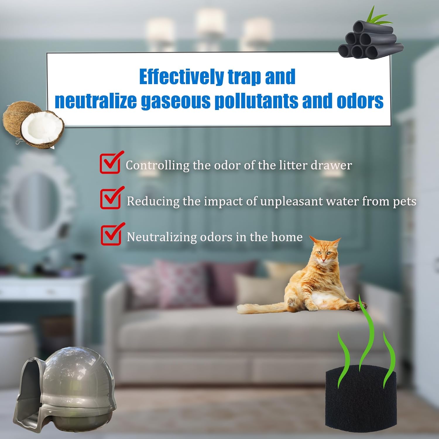 Carbon Filters Compatible with Petmate Booda Clean Step Cat Litter Box - Thickened and Durable Activated Charcoal Filters, Absorb Odors/Control Damp from Pets/Keep Home Fresh 6 Pack