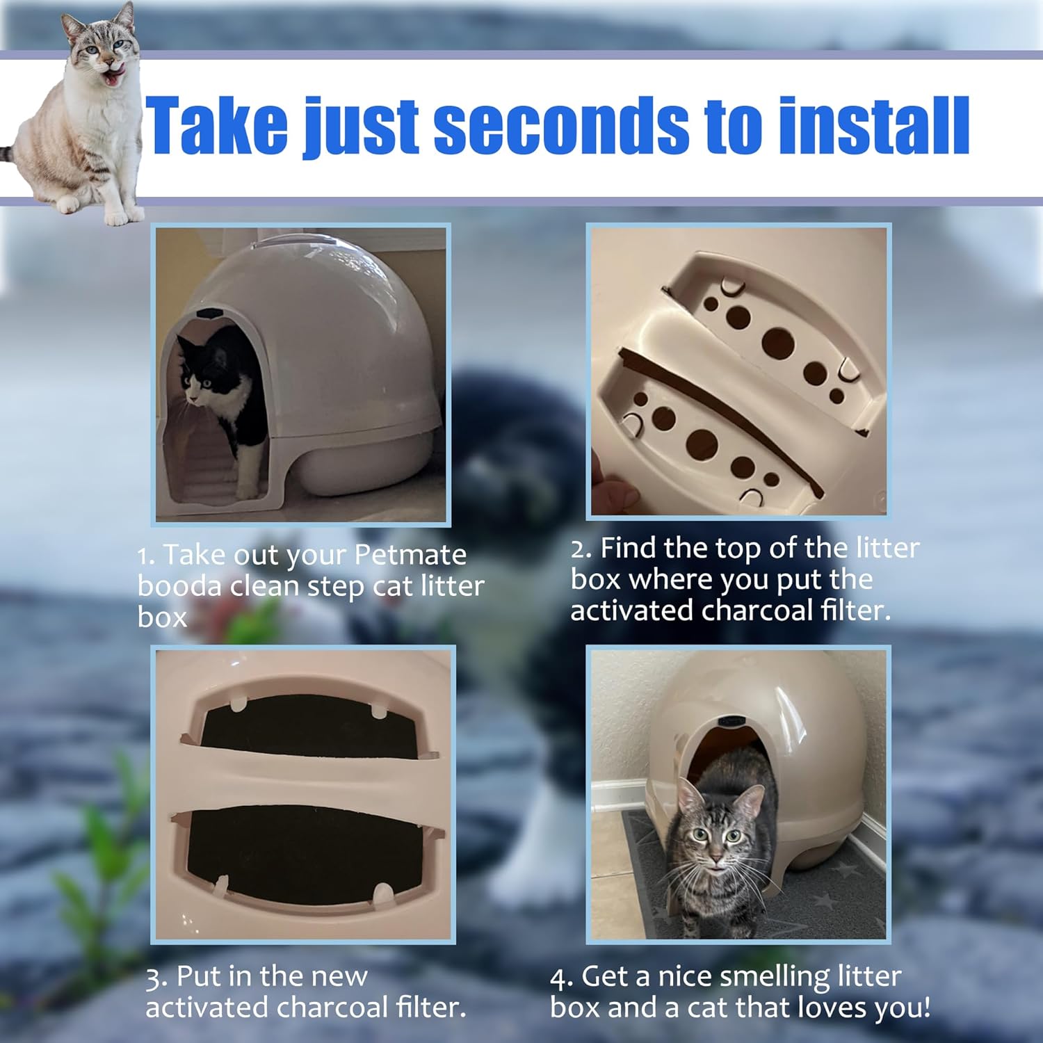 Carbon Filters Compatible with Petmate Booda Clean Step Cat Litter Box - Thickened and Durable Activated Charcoal Filters, Absorb Odors/Control Damp from Pets/Keep Home Fresh 6 Pack
