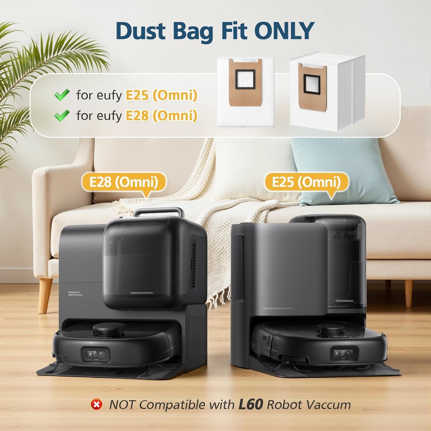 E25 / E28 Dust Bag, 20 Pcs Vacuum Bags or Euy E25, E28, E20, C28 Robot Vacuum, 3L Large Capacity Replacement Bags, Leak-Proo