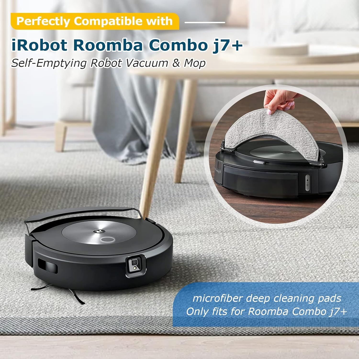 4 Pack Replacement Mop Pads or i-Robot Roomba Combo j7+/ j9+ Accessories, Microiber Washable Mopping Pad or iRobot Roomba Combo j7+/ j9+ Robot Vacuum and Mop Not its or Roomba j7/ j7+/ j9+