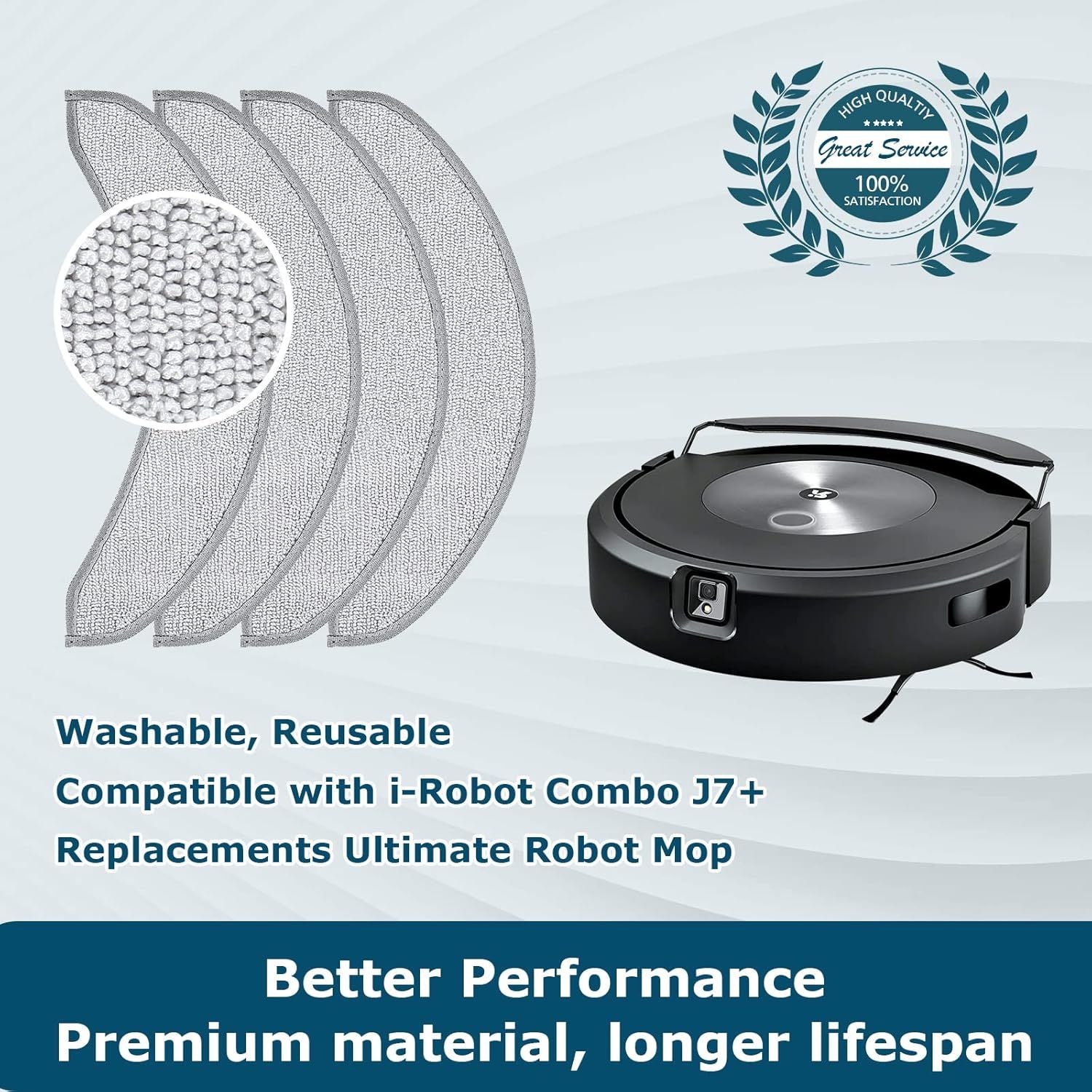 4 Pack Replacement Mop Pads or i-Robot Roomba Combo j7+/ j9+ Accessories, Microiber Washable Mopping Pad or iRobot Roomba Combo j7+/ j9+ Robot Vacuum and Mop Not its or Roomba j7/ j7+/ j9+