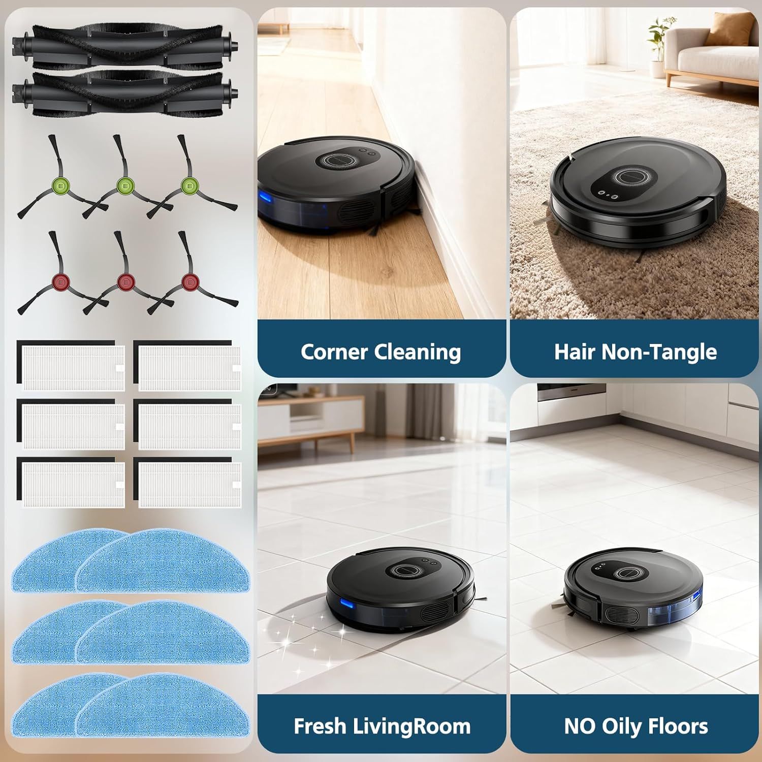 G8000 Max Replacement Parts, or Tikom G8000 Max, L8000 Plus, 2025 Year L8000 Pro Robot Vacuum, Accessories Include 2 Main Brushes, 6 Side Brushes, 6 HEPA ilters, 6 Mop Pads