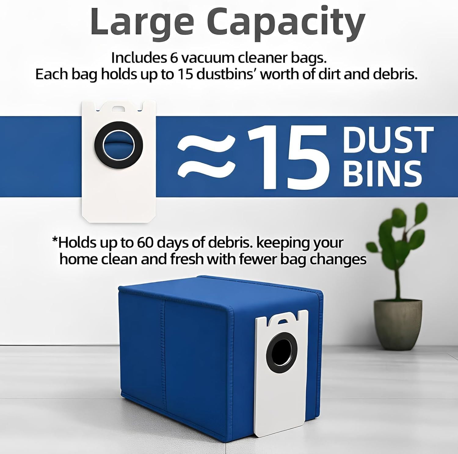 6-Pack 6-Liter Dust Bags Compatible with bObsweep UltraVision and UltraVision Pet Sel-Empty Robot Vacuums, 6 x Disposable Replacement Vacuum Bags