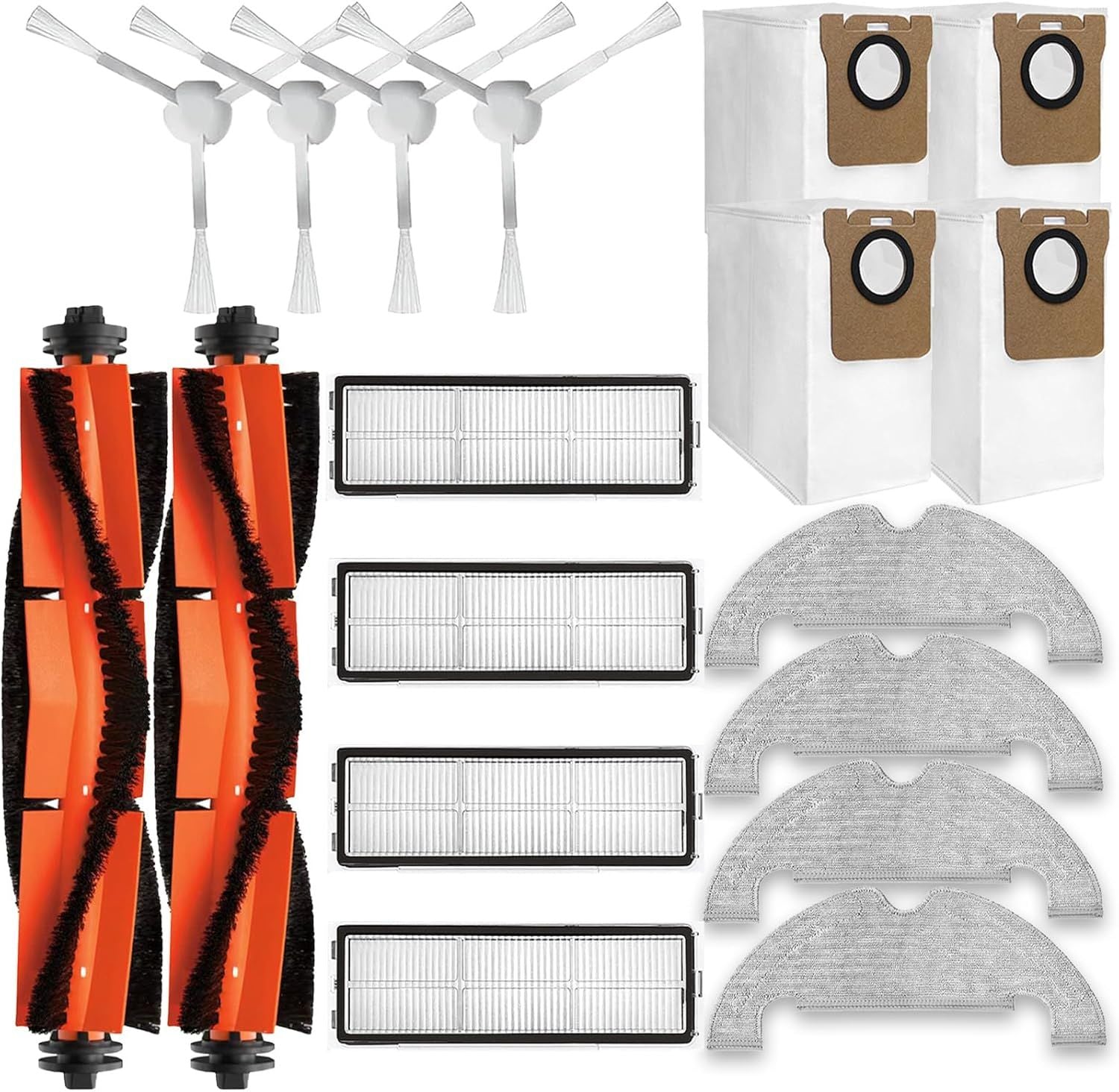 18-Piece D10 Plus Accessories Kit Compatible with DreameBot D10 Plus RLS3D / Dreame D10 Plus Robot Vacuum Replacement Parts, 2 Main Brushes, 4 Side Brushes, 4 HEPA ilters, 4 Mop Pads, 4 Dust Bags