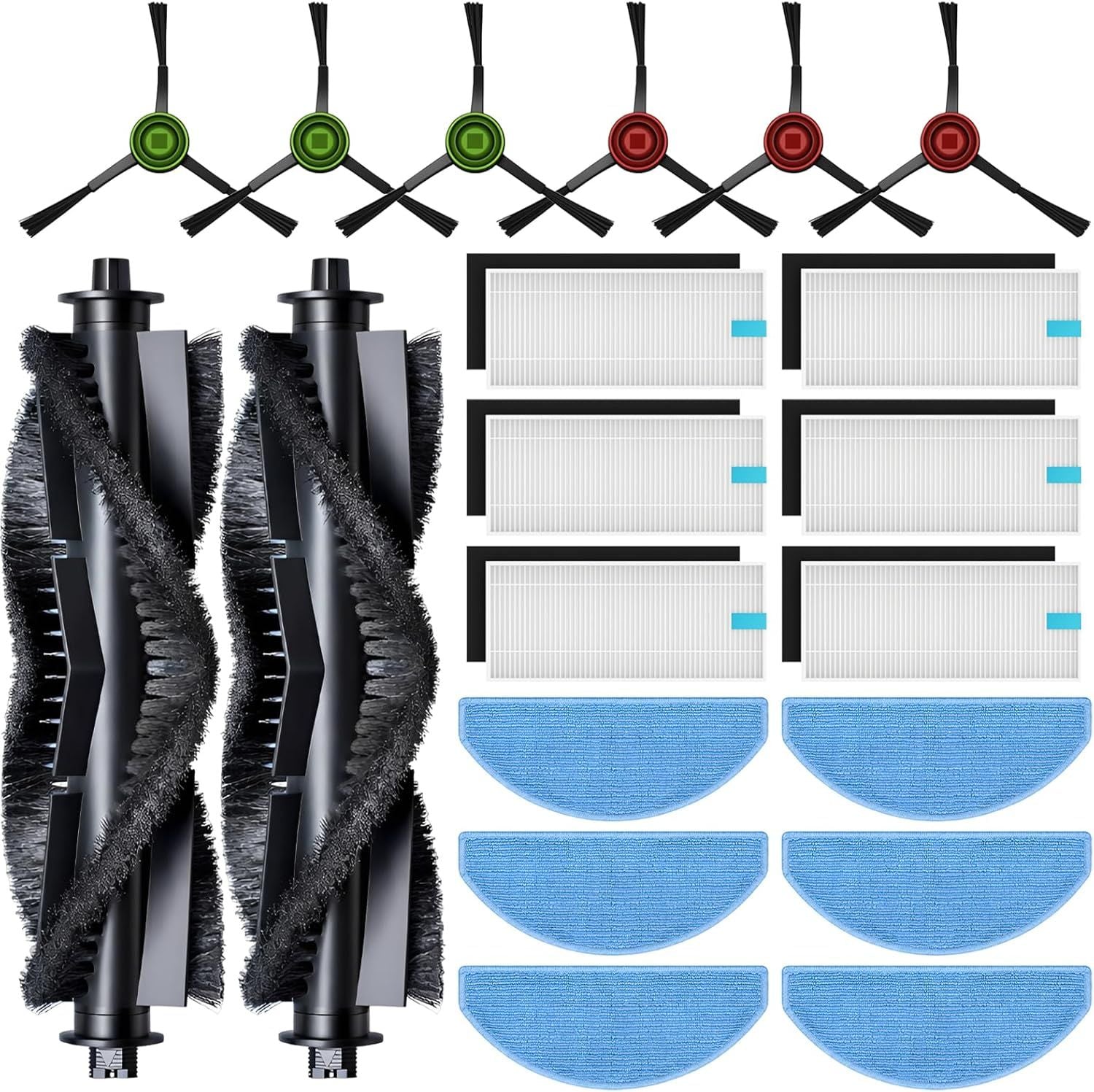 20-Piece Accessories Kit Compatible with Tikom G8000 Max / L8000 Pro 2025 New Vision / L8000 Plus Robot Vacuum Replacement Parts, Includes 2 Main Brushes, 6 Side Brushes, 6 HEPA ilters, 6 Mop Pads