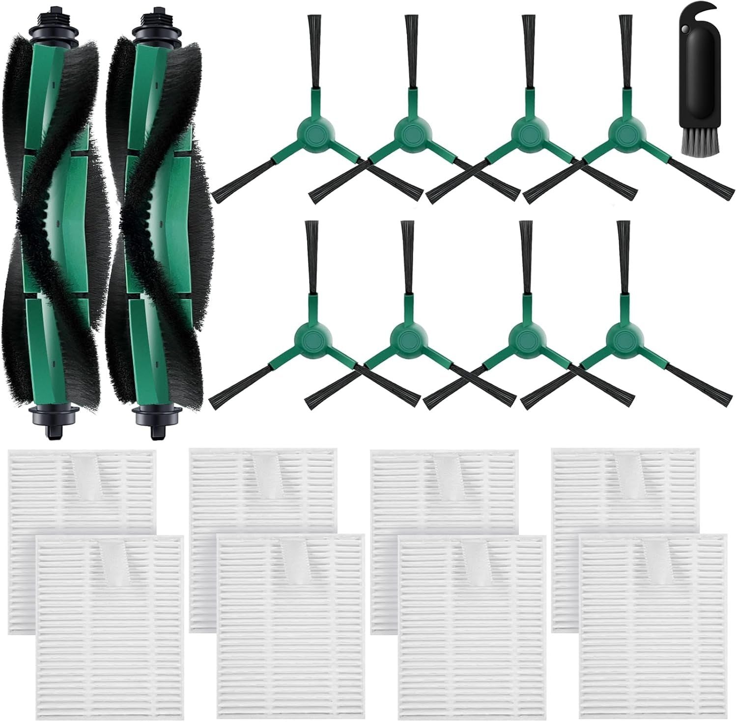 Accessories Kit Compatible with iRobot Roomba 104/105 Vac & Combo, Essential Q0120, Q0520, Y0110, Y0140, Q011 Robot Vacuum Replacement Parts,2 Main Brush, 8 Side Brush, 8 HEPA ilter 18 Pack