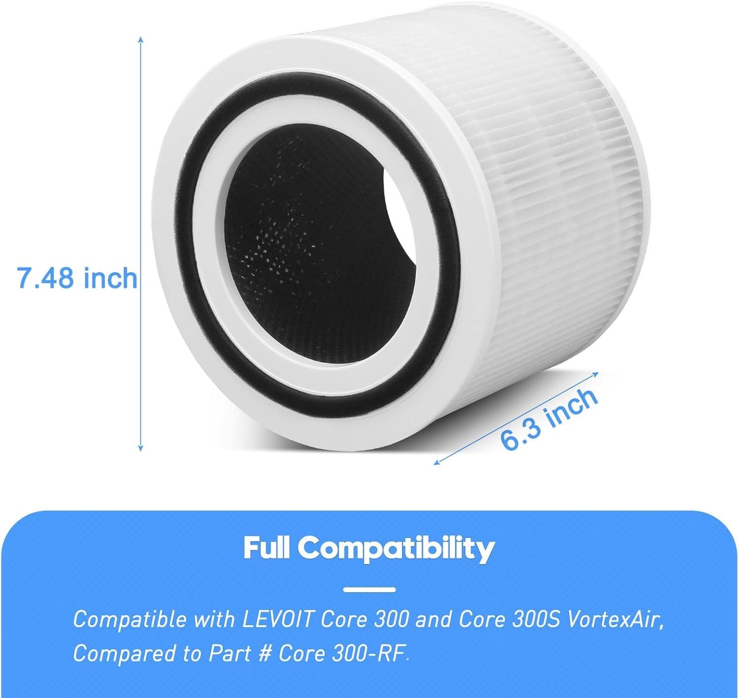 Core 300 Replacement ilter or LEVOIT Core 300, Core 300-P, Core 300S Vortex Air Air Puriier, 3-in-1 H13 Grade True HEPA ilter Replacement 2 Pack, Compare Part No. Core 300-R White