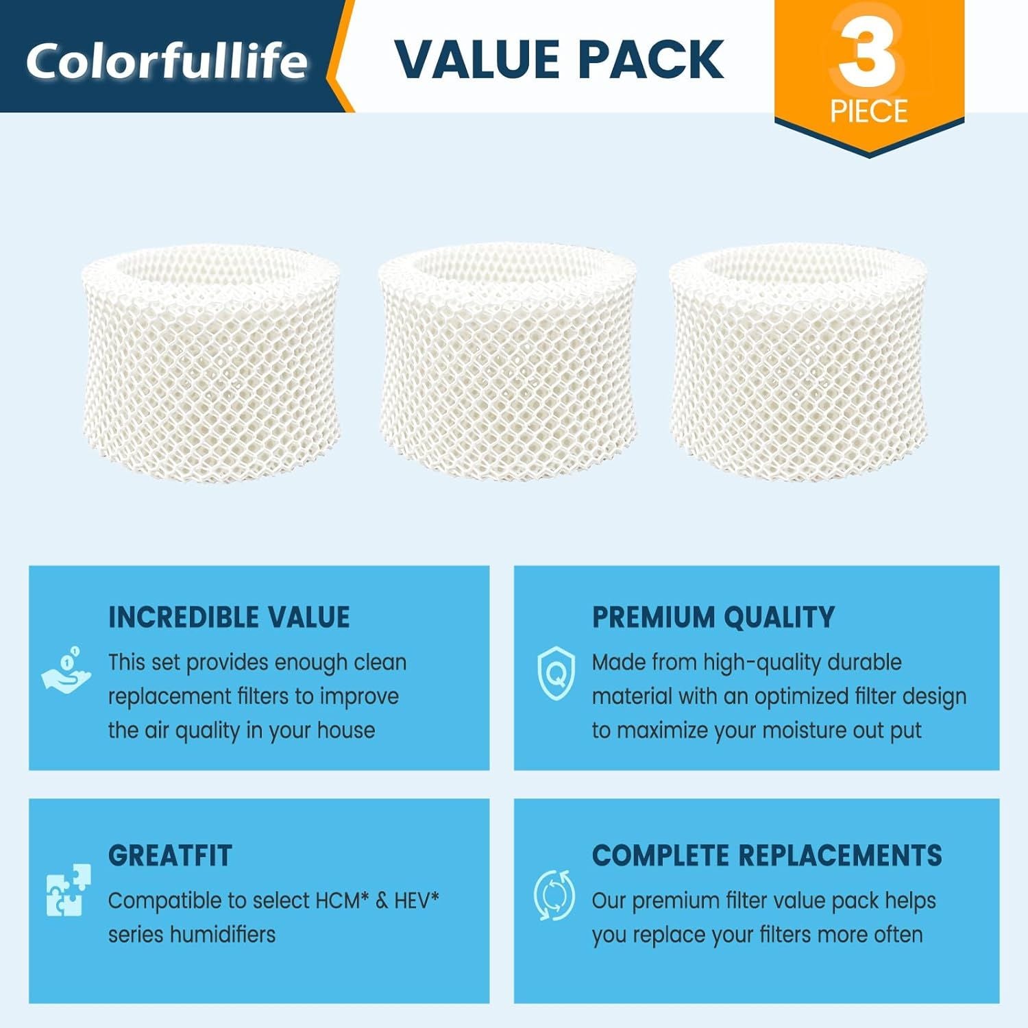 3 Pack HAC-504 Humidiier Wicking ilters or Honeywell Humidiier HAC-504 HAC-504AW HAC504V1 HCM350 HCM-350W HCM-300T HCM-315T HCM-530 HCM-600 HCM-710 HEV-312, Replacement ilter A