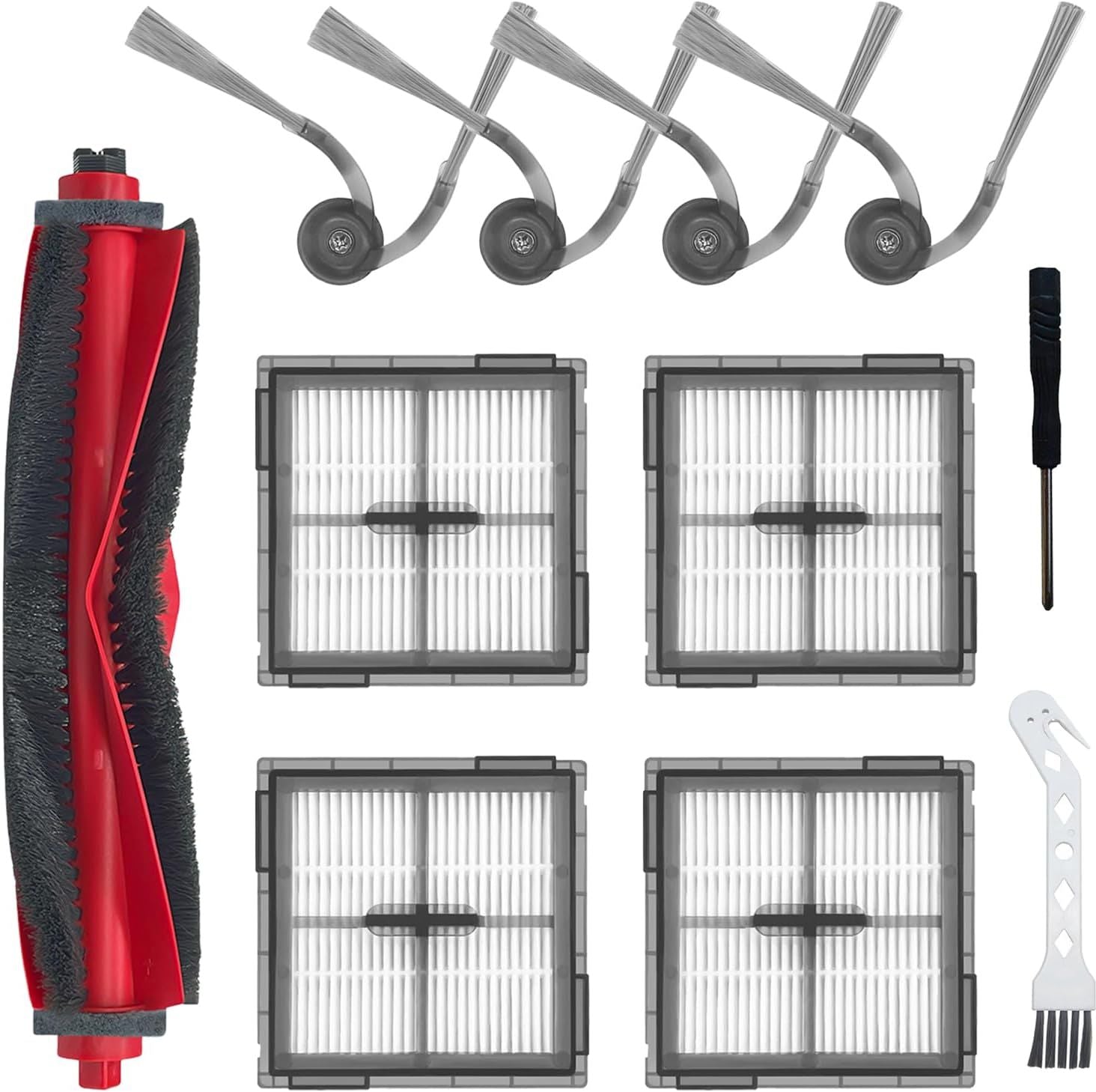 Replacement Parts or Q10 S5, Q10 X5, Q10 S5+, Q10 X5+ Robot Vacuum Cleaner Accessories, 1 Main Brush, 4 Side Brushes, 4 ilters, 1 Cleaning Tool, 1 Screwdriver