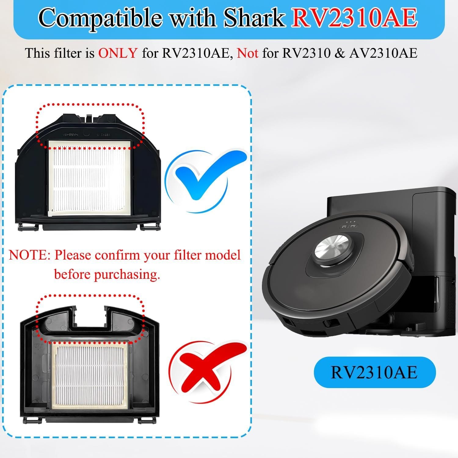RV2310AE Replacement Parts or Shark RV2310AE Matrix Robot Vacuum Cleaner Accessories Kit, 1 Main Brush, 6 Side Brushes, 2 ilters, 2 Sets oam ilters, 1 Cleaning Brush