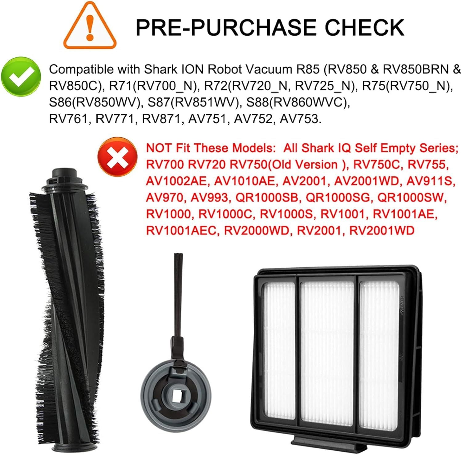 10 Pack Replacement ilter Side Brush or Shark ION Robot Vacuum R85 RV850 S86 S87 S88 R71 R72 R75 RV761 RV771 RV871 AV751 AV752 AV753