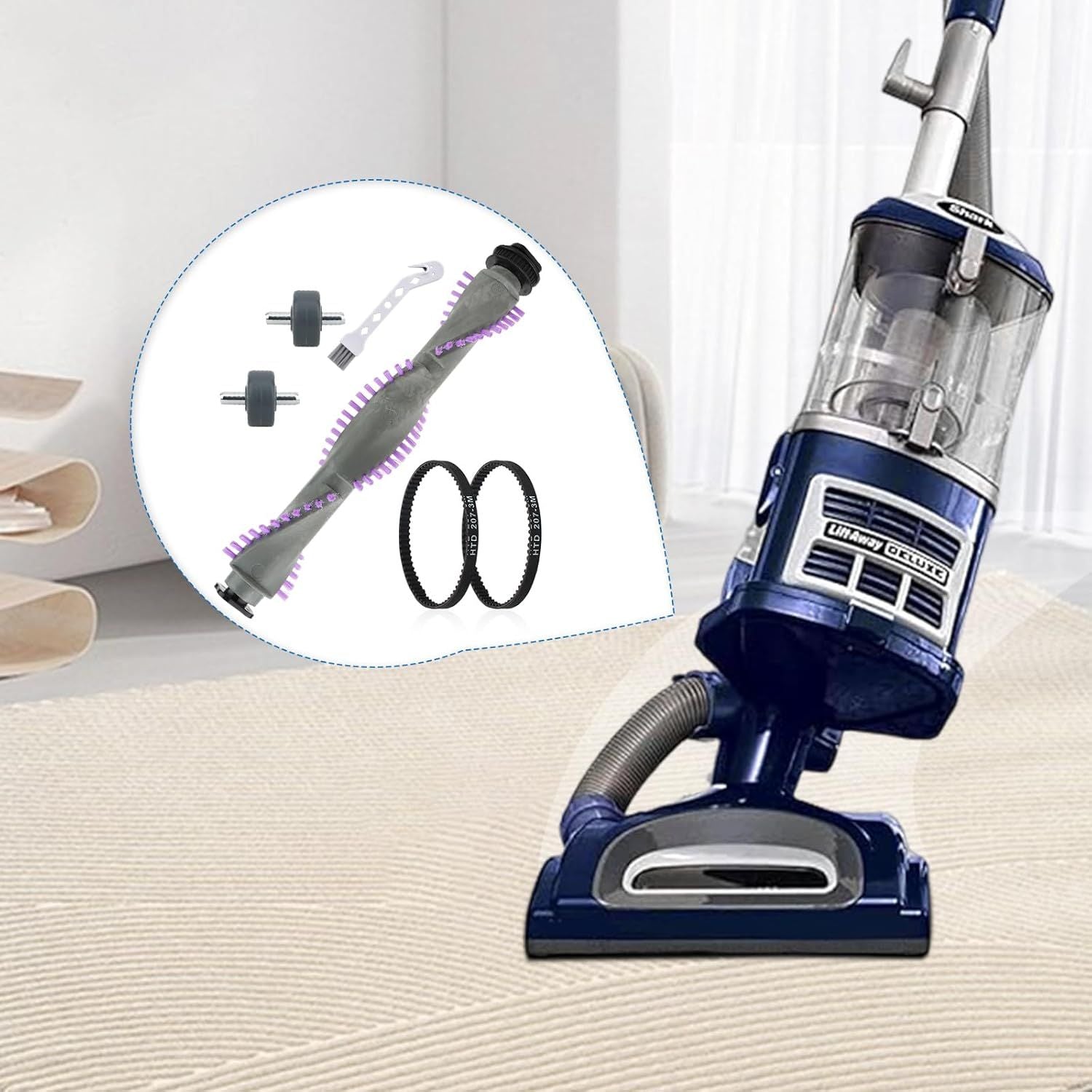 Roller Brush Replacement or Shark Navigator Lit Away NV350,NV352,NV353,NV360,NV356E,NV42,NV80,UV420,NV70,NV41,NV71,NV90,NV22 Series Upright Vacuum，1 Roller Brush + 2 Belts + 2 Wheels