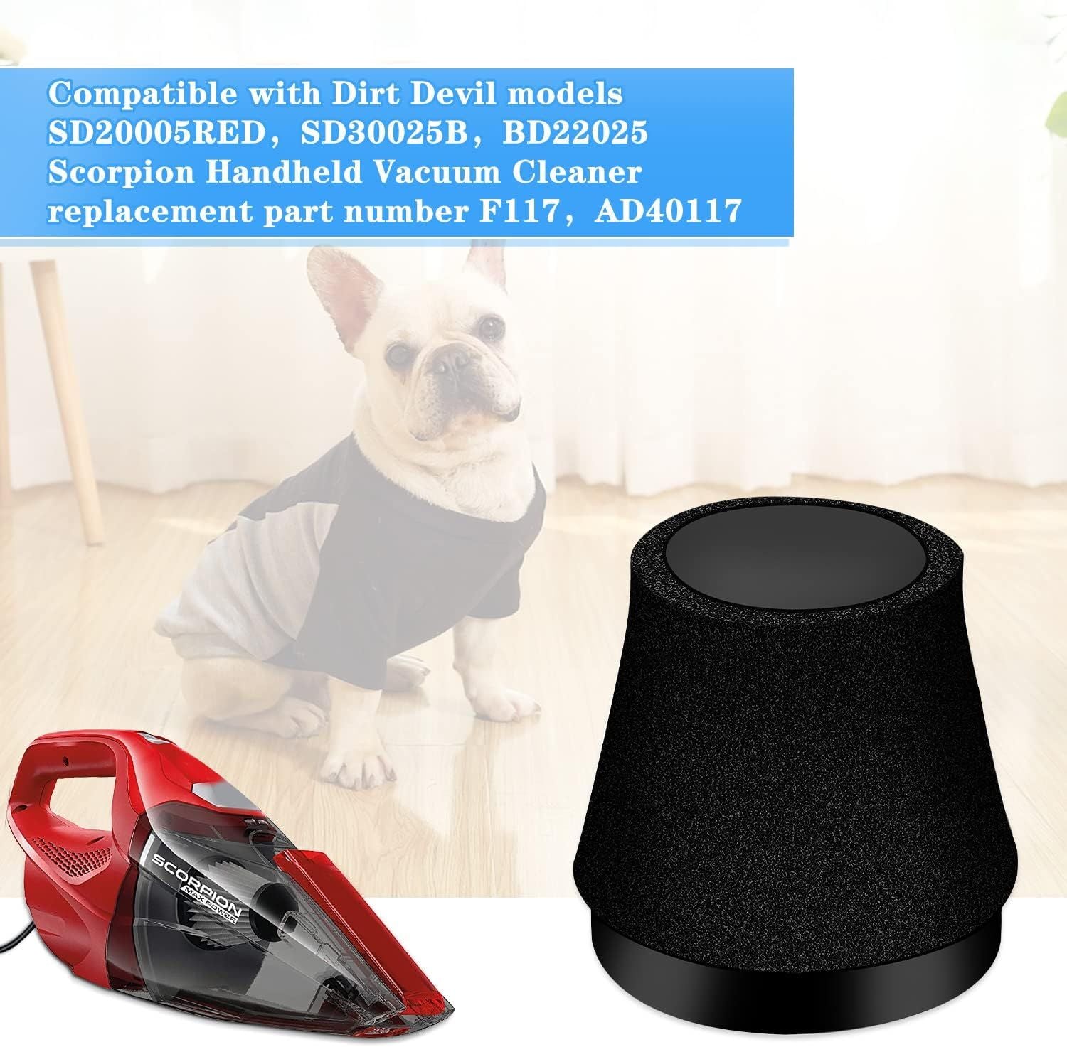 4 Pack Replacement ilter or Dirt Devil Scorpion Handheld Vacuum Cleaner Models 117 SD20005RED, SD30025B & BD22025, Compare to Parts AD40117