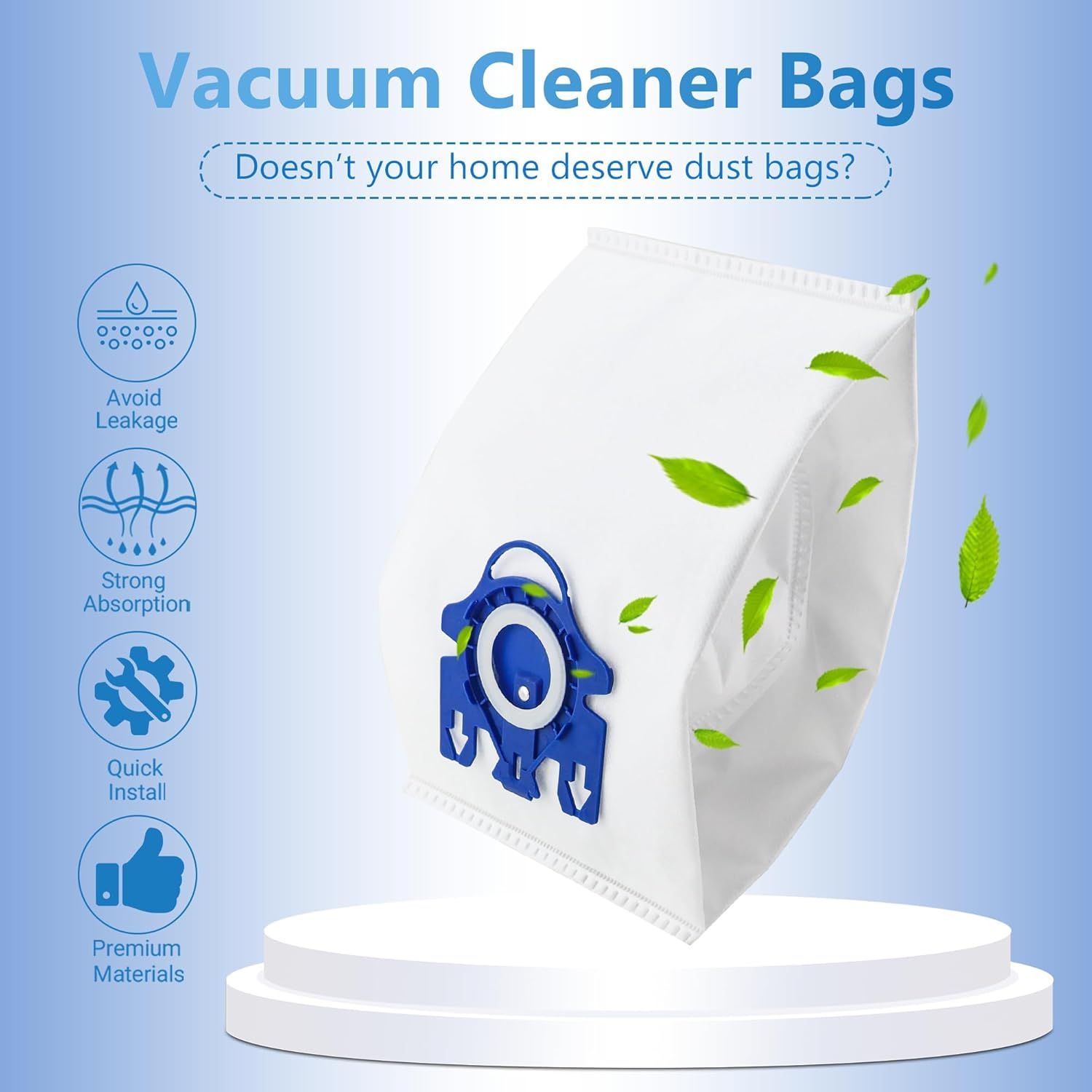10 Packs 3D Airclean Bags Replacement or Miele GN Vacuum Cleaner Bags it or Miele Classic C2 C3 S2 S5 S8 S400 Series with Motor Protection ilters, AirClean ilters