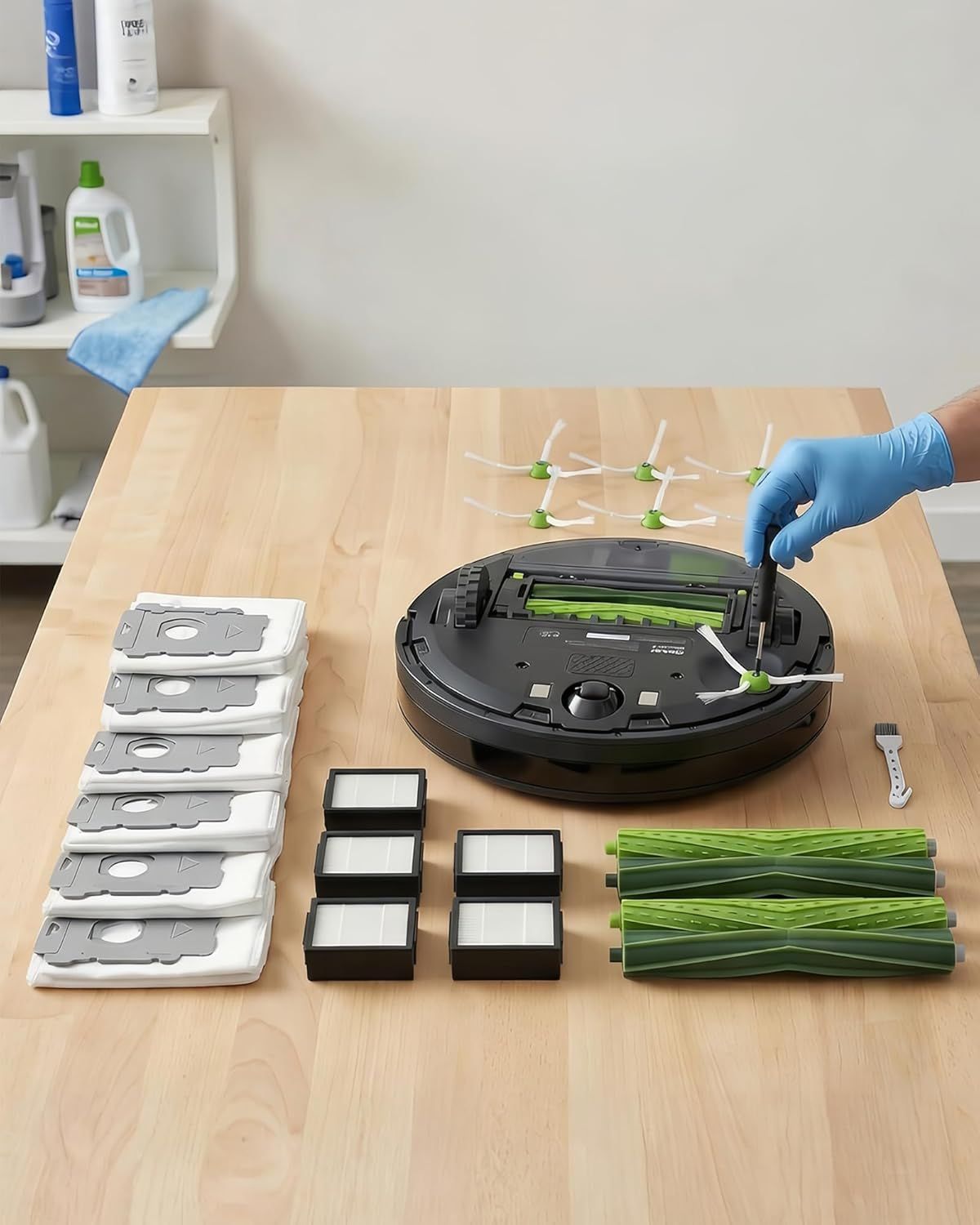 Replacement Parts & Accessories or i-Robot E, I & J Series, Combo i5, j5 Series Robot Vacuum, 2 Dual Multi-Surace Rubber Brushes & 6 HEPA ilter & 6 Edge-Sweeping Brushes & 6 Disposable Bags