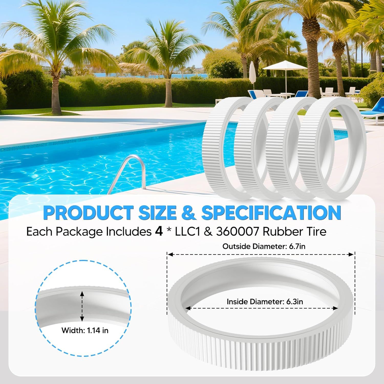Upgraded Rubber Tire with Treads LLC1 Tire and 360007 Tire Replacement or Pentair Legend Pool Cleaner Wheel Rubber Tires Automatic Pool and Spa Cleaner 4 Pack