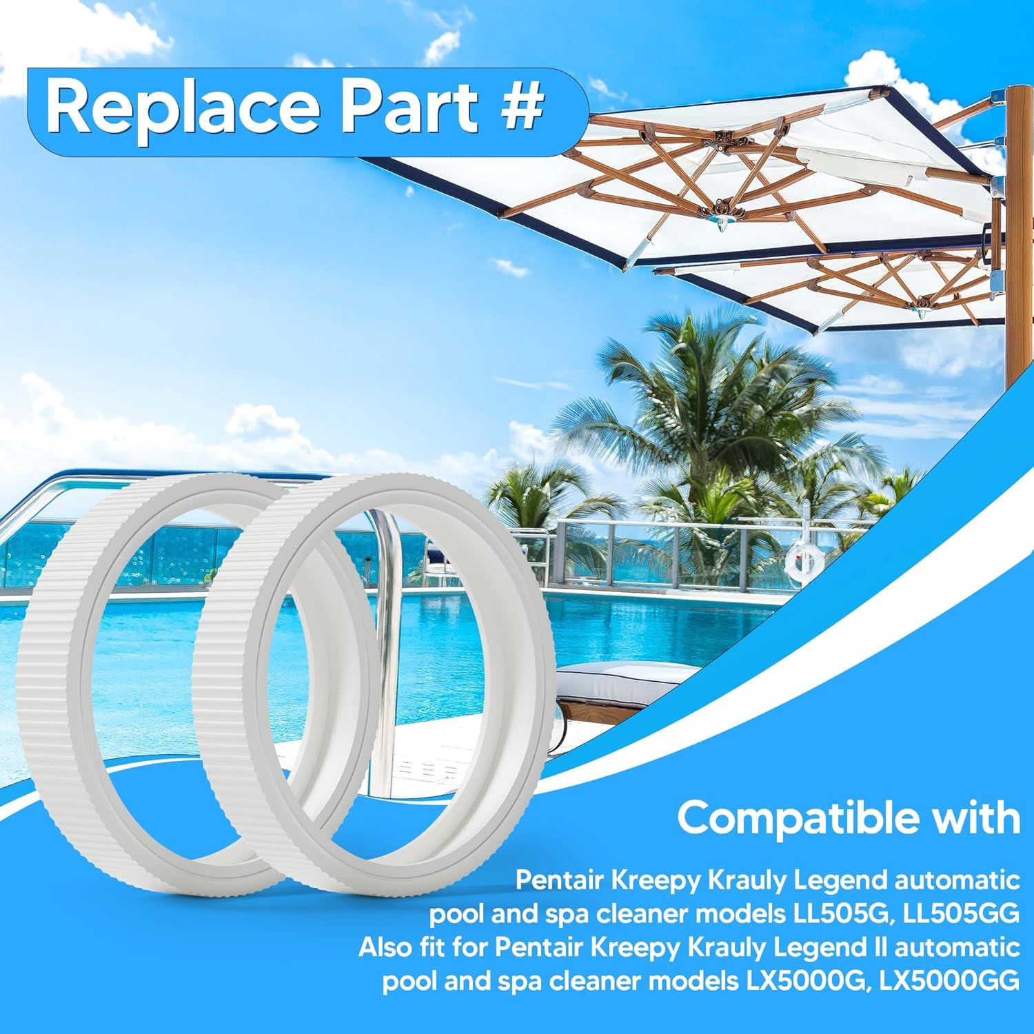 Upgraded Rubber Tire with Treads LLC1 Tire and 360007 Tire Replacement or Pentair Legend Pool Cleaner Wheel Rubber Tires Automatic Pool and Spa Cleaner 4 Pack