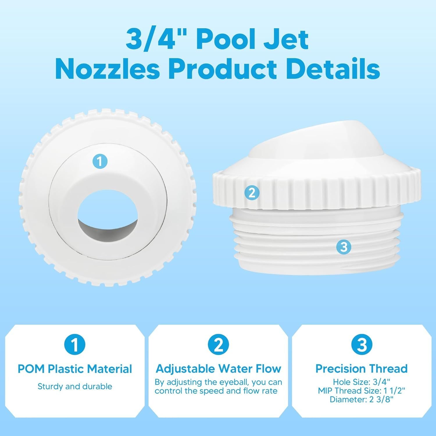 Pool Jet Nozzles 3/4" SP1419D low Inlet itting Opening Water Directional Pool Return ittings, 6 Pack