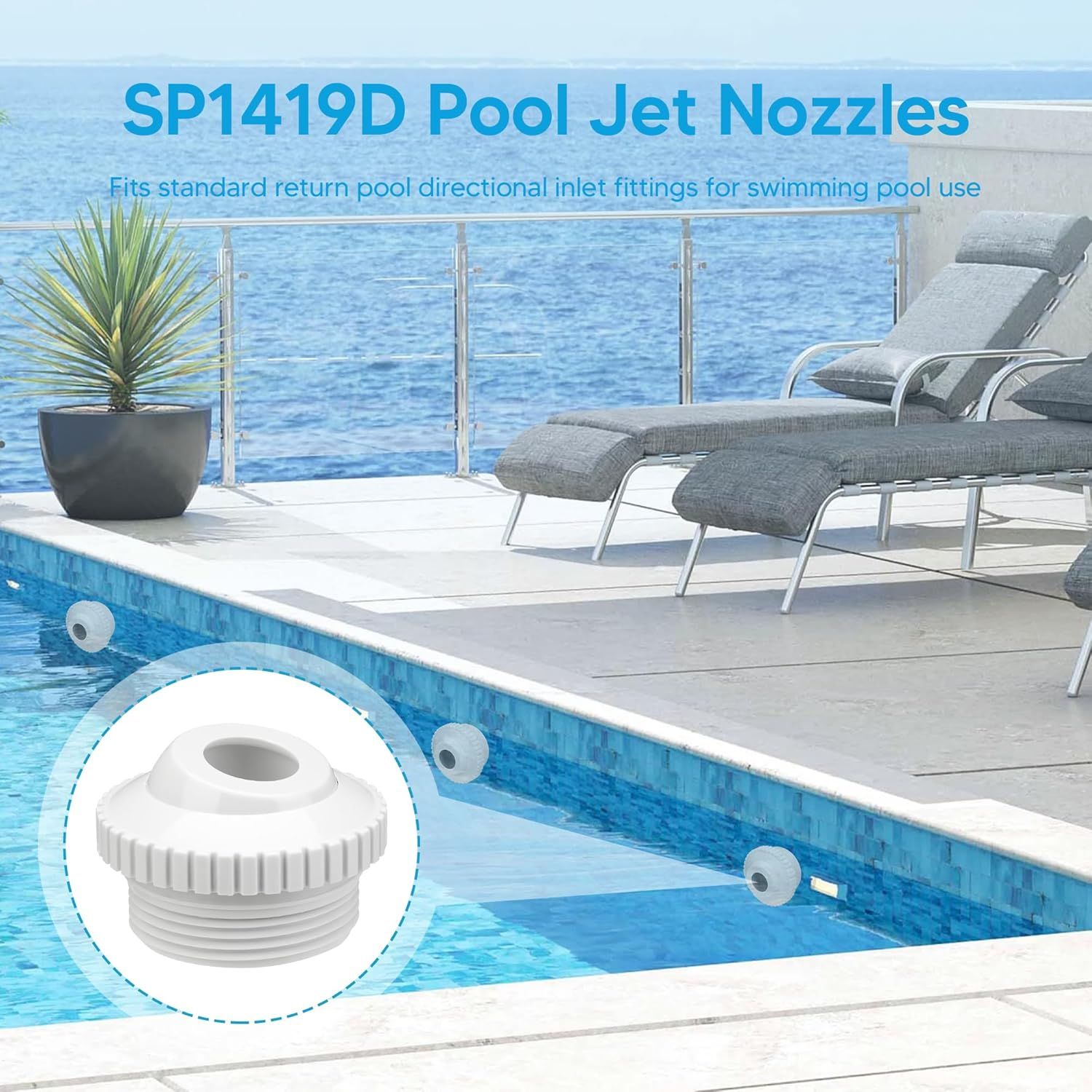Pool Jet Nozzles 3/4" SP1419D low Inlet itting Opening Water Directional Pool Return ittings, 6 Pack