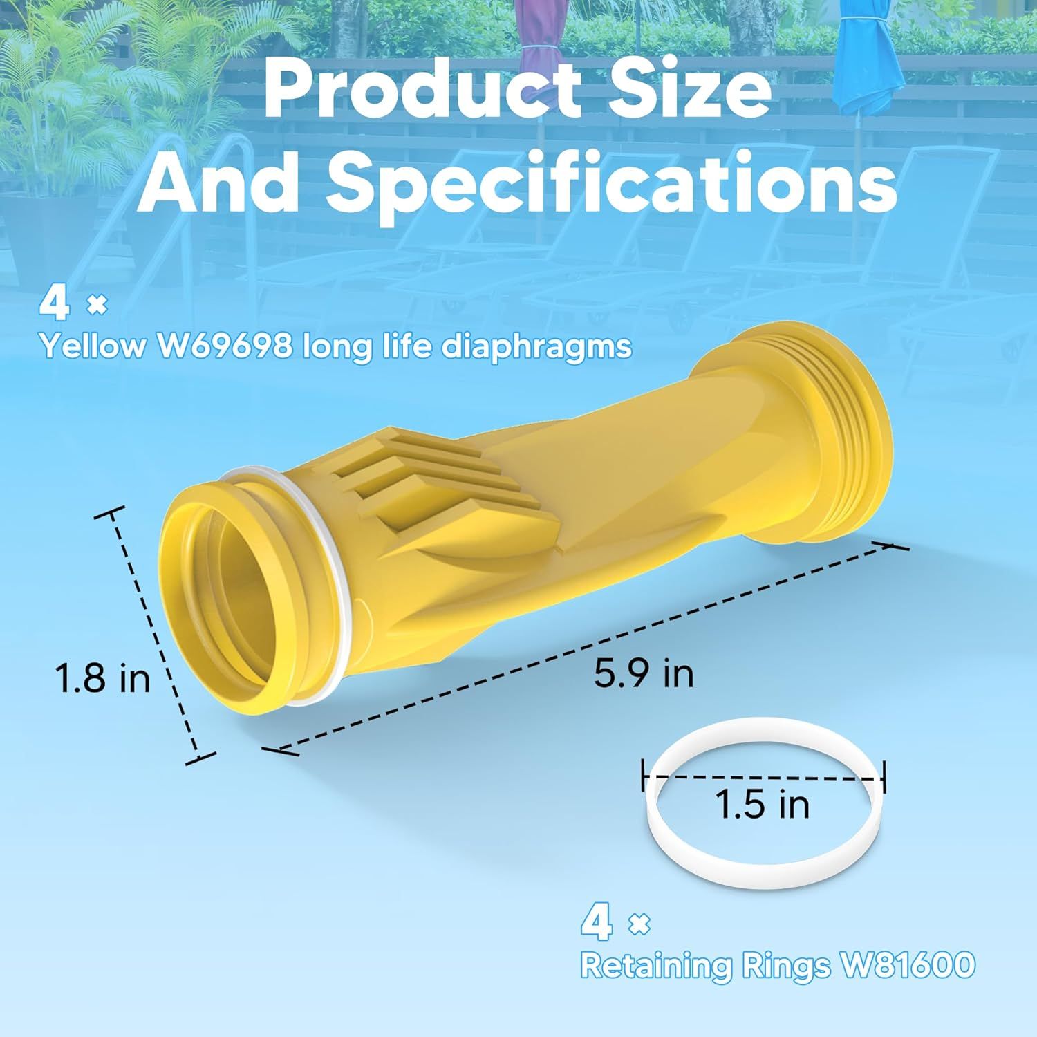 W69698 Pool Cleaner Diaphragm with W81600 Rataining Ring Long-Lie Replacement or Zodiac Baracuda G3 G4 4 Pack