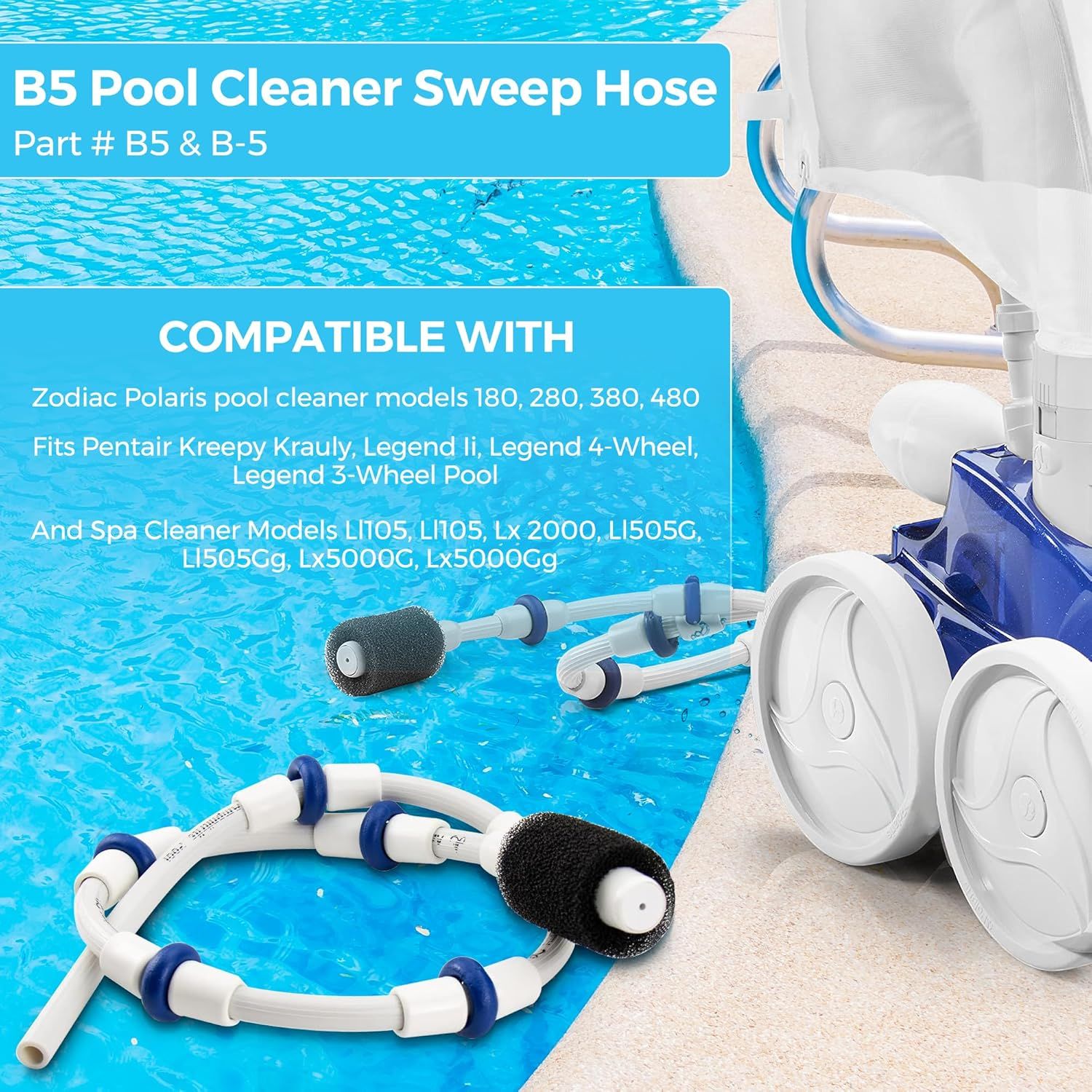 Automatic Pool Cleaner Sweep Hose Complete B5 B-5 Replacement or Zodiac Polaris 280 380 480 180 Pool Cleaner 1 Pack