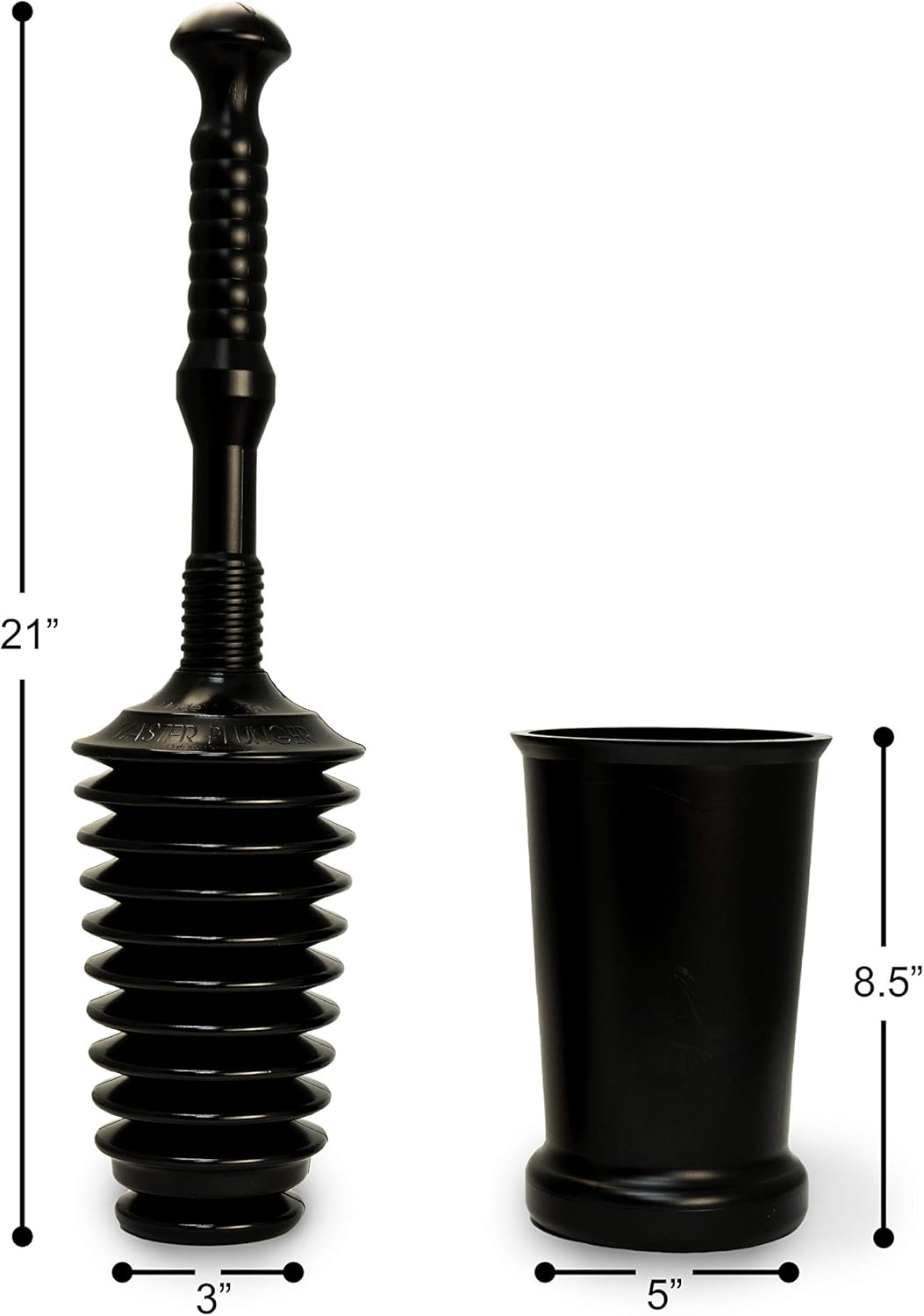 Master Plunger MP500-3TB Heavy Duty Bathroom Toilet Plunger Kit with Tall Bucket. Equipped with Air Release Valve, Black