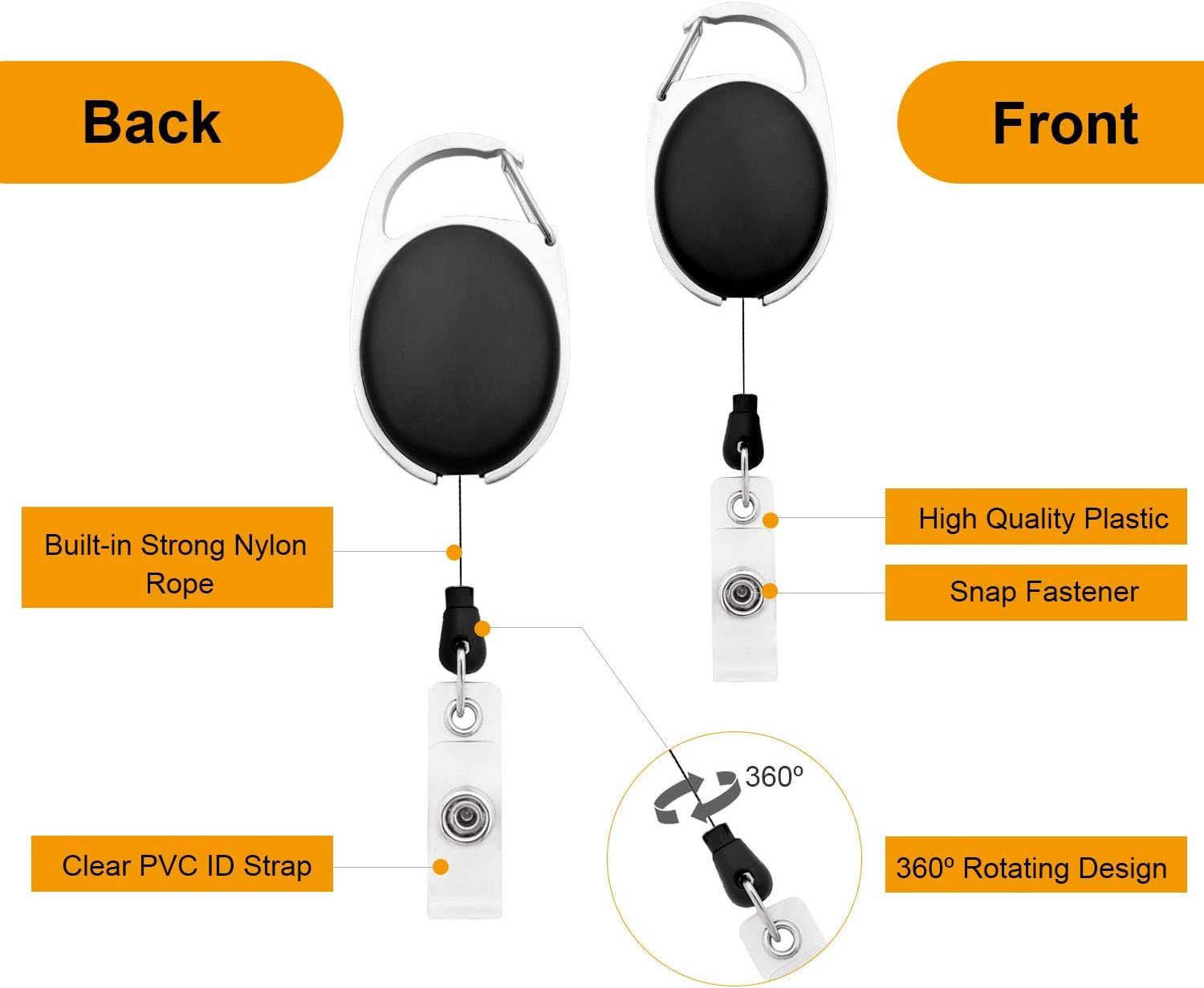 20Pcs Retractable ID Badge Holders ID Badge Reels with Clip Retractable Badge Holders or Oice Worker Doctor Nurse Black