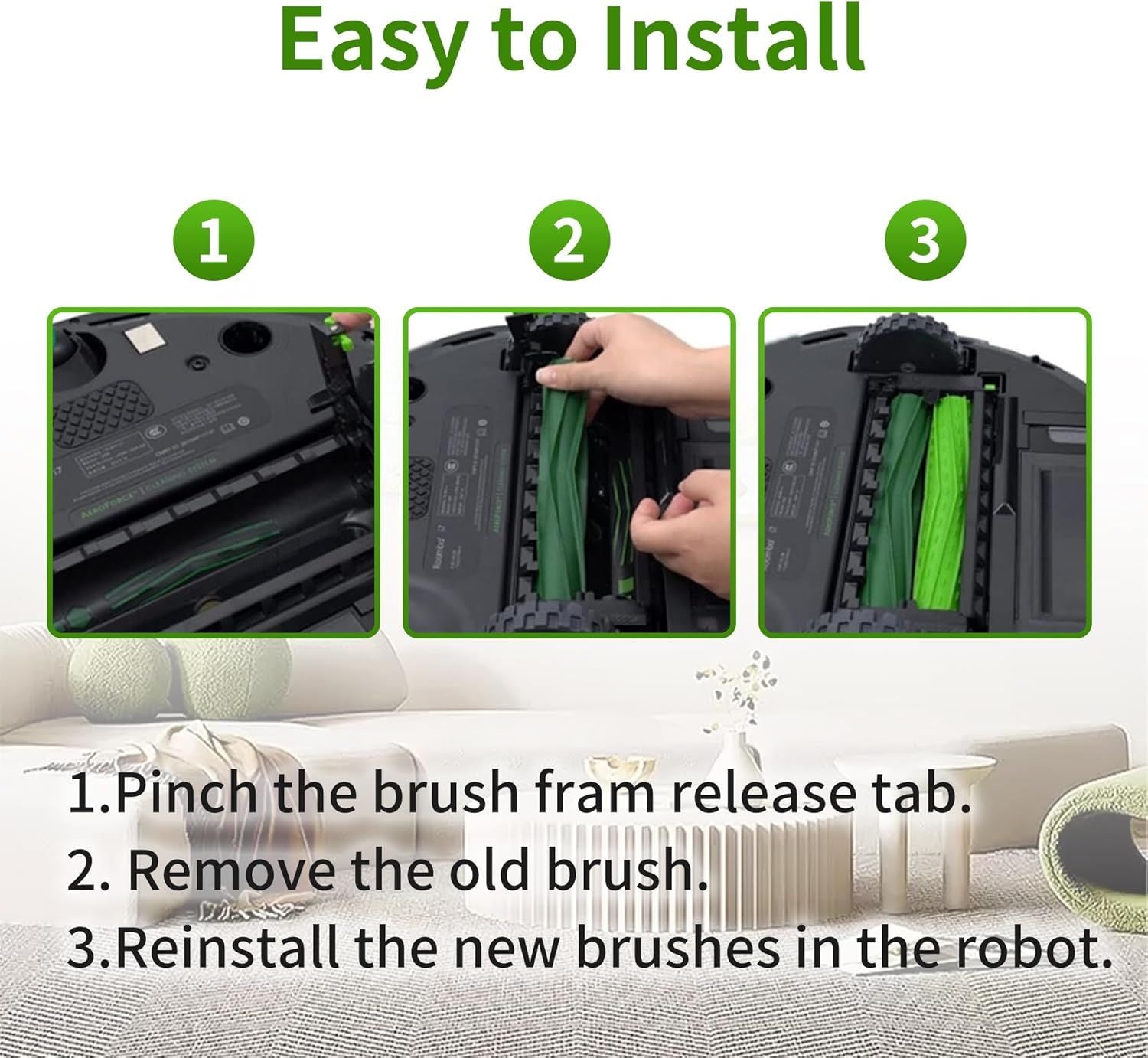Dual Multi-Surace Rubber Roller Brushes Replacement Parts Compatible with Irobot Roomba I E & J Series I1+ I7 I3+ I4+ I6+ I7+ I8+ J5 J5+ j6 J6+ J7 J7+ J8 J8+ J9+ E5 E6 Vacuum Accessories