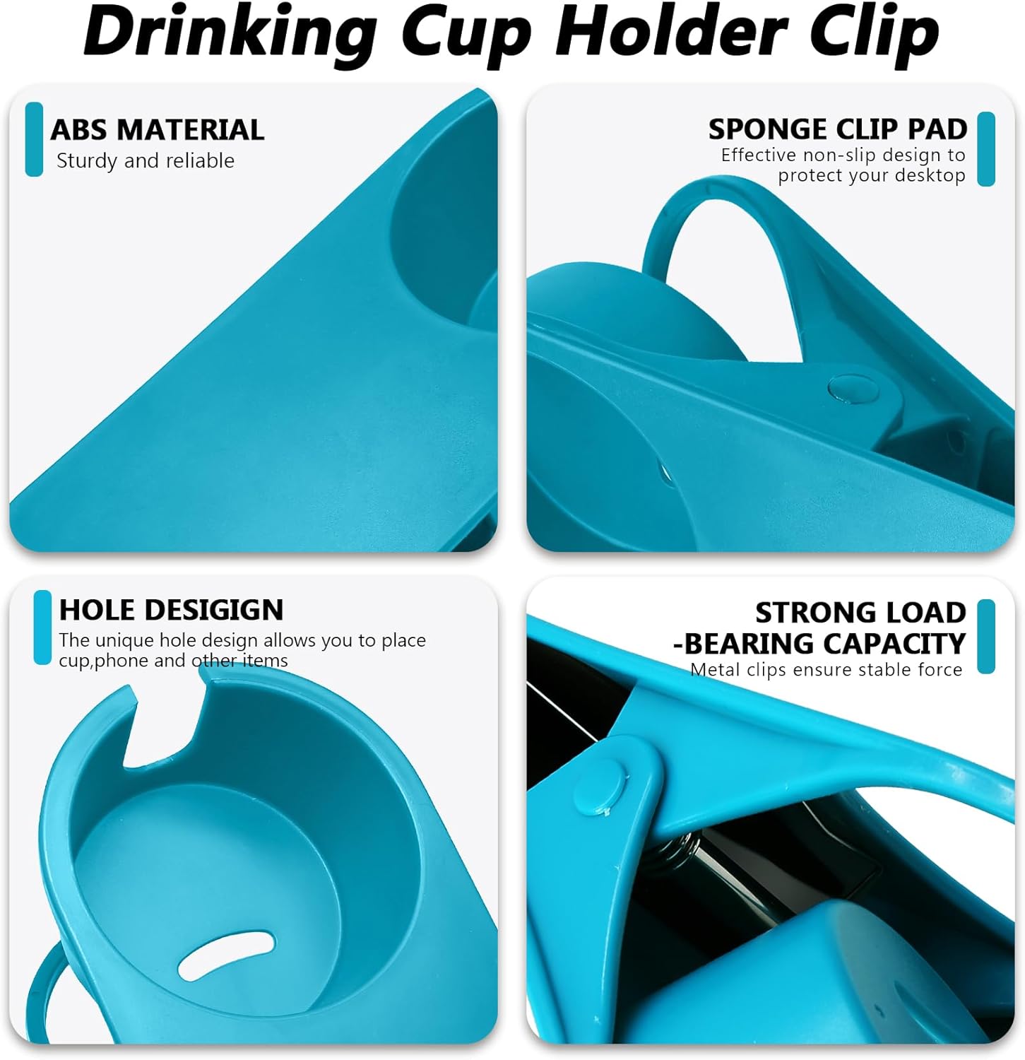 Biaungdo 3 Pack Drinking Cup Holder Clip with Side Hole, Desk Drink Holder Desk Side Clamps Clip Cup Holder Chair Cup Holder for Water Drink Beverage Soda Coffee Mug Holder Green, Blue, Yellow