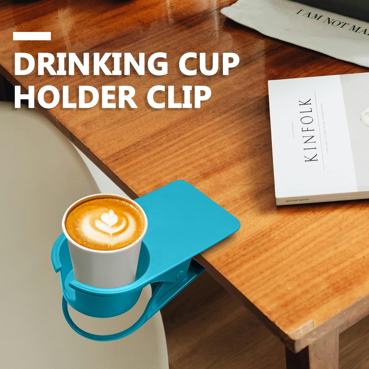 Biaungdo 3 Pack Drinking Cup Holder Clip with Side Hole, Desk Drink Holder Desk Side Clamps Clip Cup Holder Chair Cup Holder for Water Drink Beverage Soda Coffee Mug Holder Green, Blue, Yellow