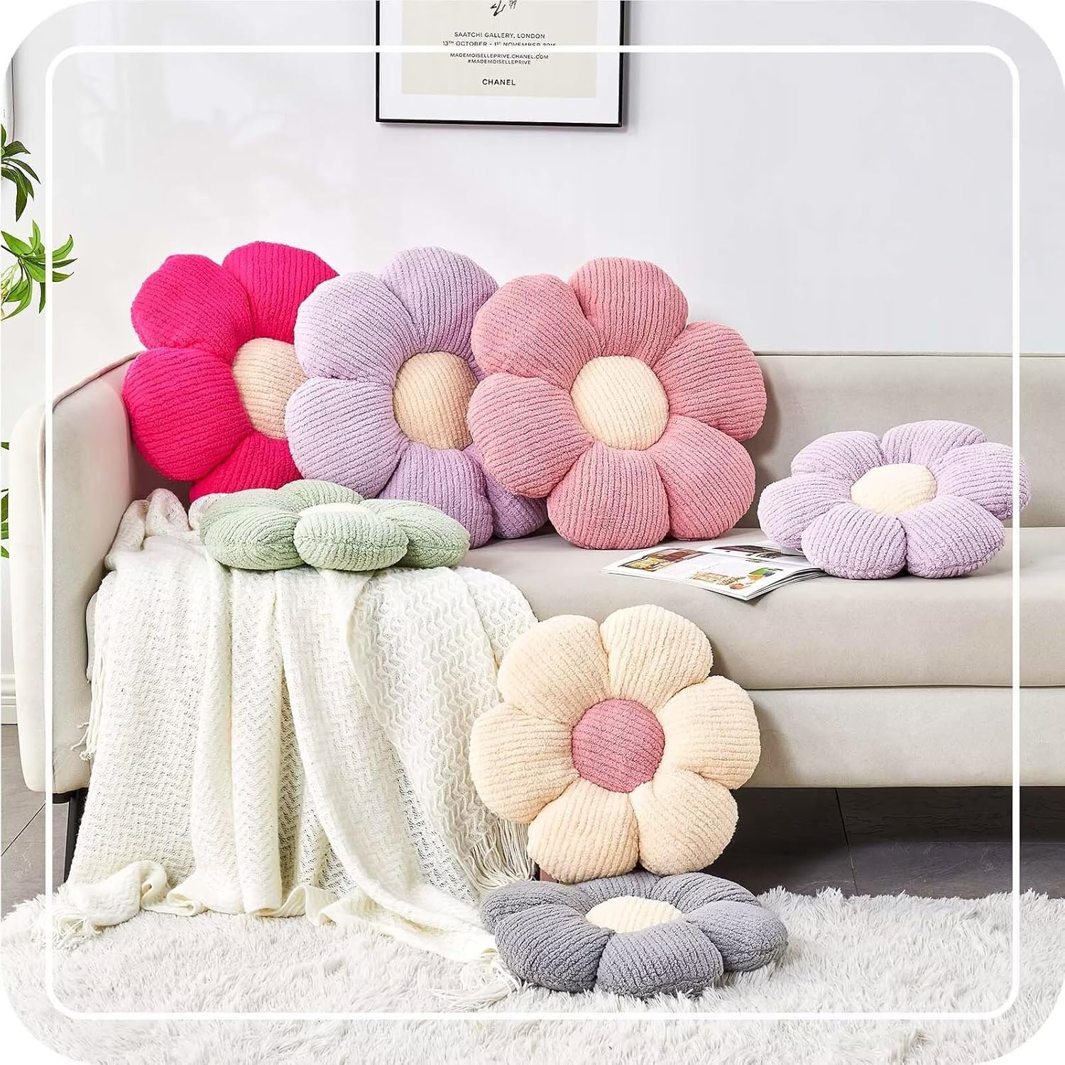 Flower Throw Pillow, Soft Sage Green 14.9" Shaped Floor Pillow for Home Decor, Cute Aesthetic Plush Decorative Pillows for Bed, Sofa, Couch