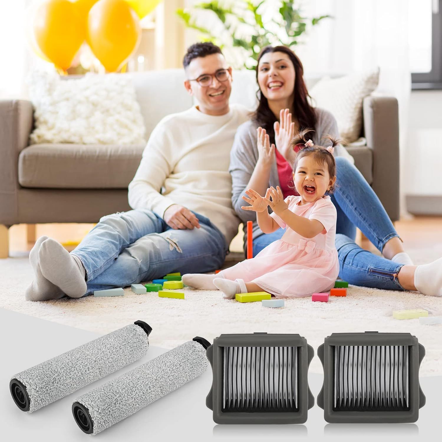 Iloor3 Roller Brush Replacement or Tineco iloor 3 and loor One S3 Cordless Wet Dry Vacuum Cleaner, 2 Brush Roller, 2 HEPA ilters