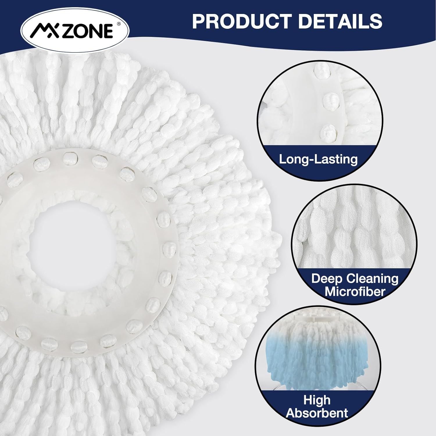 Spin Mop Replacement Head 5 Pack Magic Mop Reill or Hurricane 360° Systems, Microiber Spin Mop Head, Round Shape Standard Universal Size
