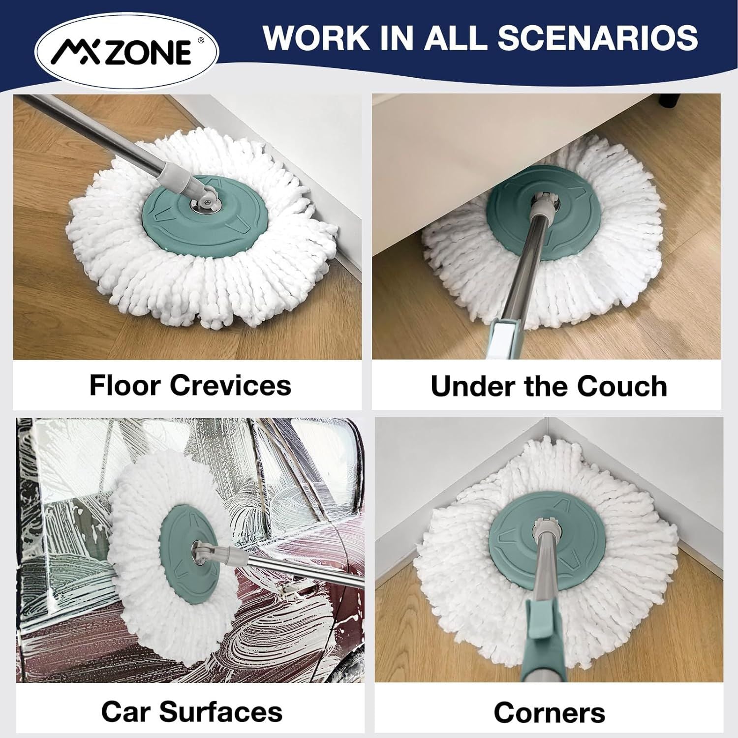 Spin Mop Replacement Head 5 Pack Magic Mop Reill or Hurricane 360° Systems, Microiber Spin Mop Head, Round Shape Standard Universal Size