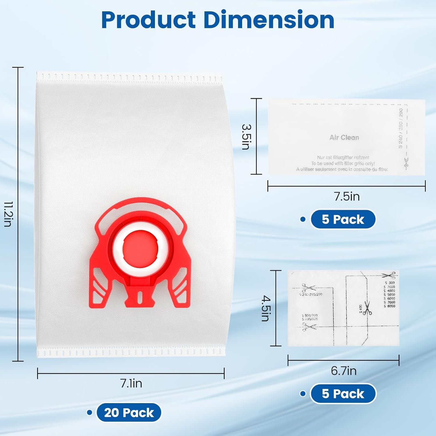 20 Pack 3D Airclean JM Vacuum Cleaner Bags Compatible with Miele JM Vacuum Cleaner, Compact C1, Compact C2, Complete C1, S241, S290, S300i, S500, S700, S4, S6 Series, Replaces Part 10123220