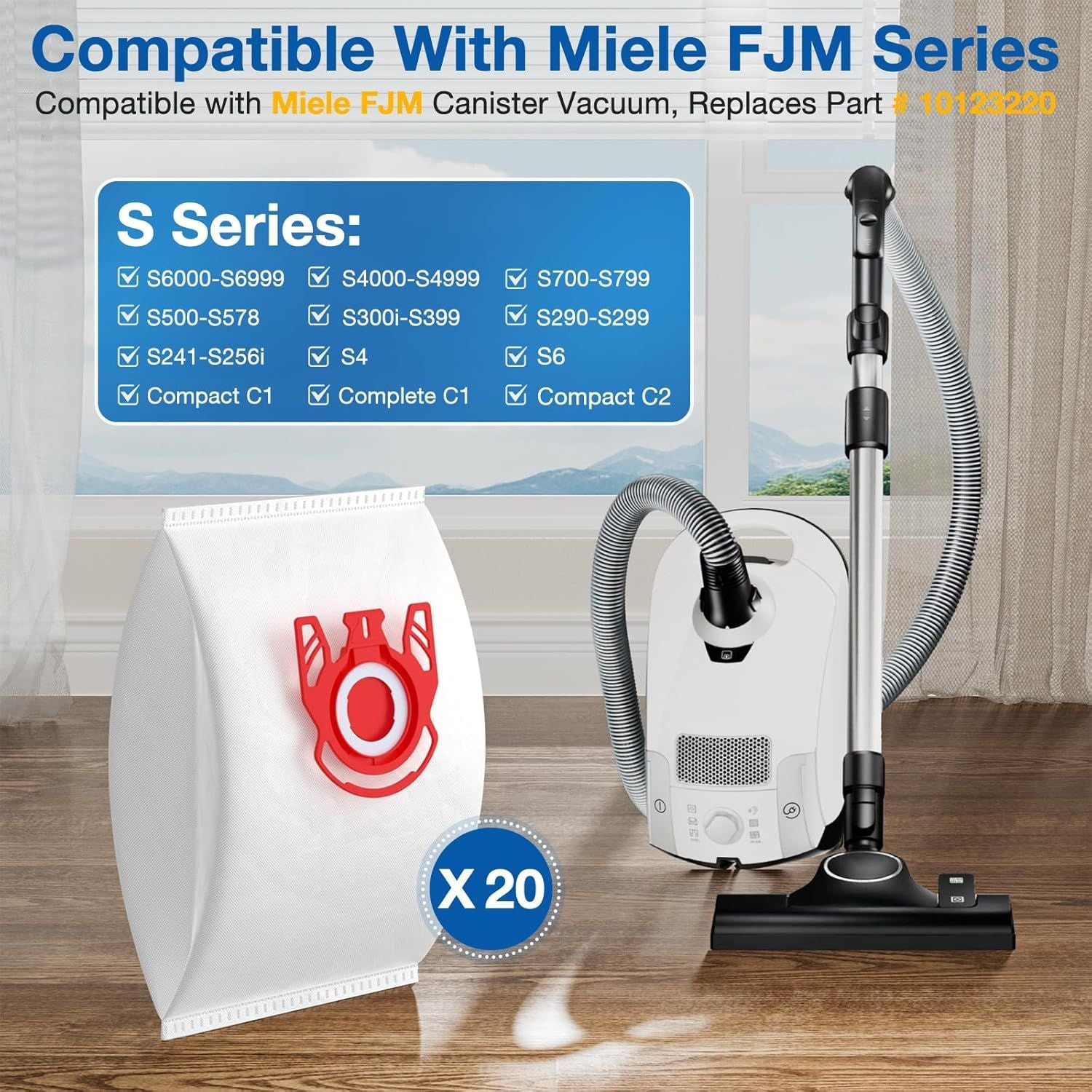 20 Pack 3D Airclean JM Vacuum Cleaner Bags Compatible with Miele JM Vacuum Cleaner, Compact C1, Compact C2, Complete C1, S241, S290, S300i, S500, S700, S4, S6 Series, Replaces Part 10123220