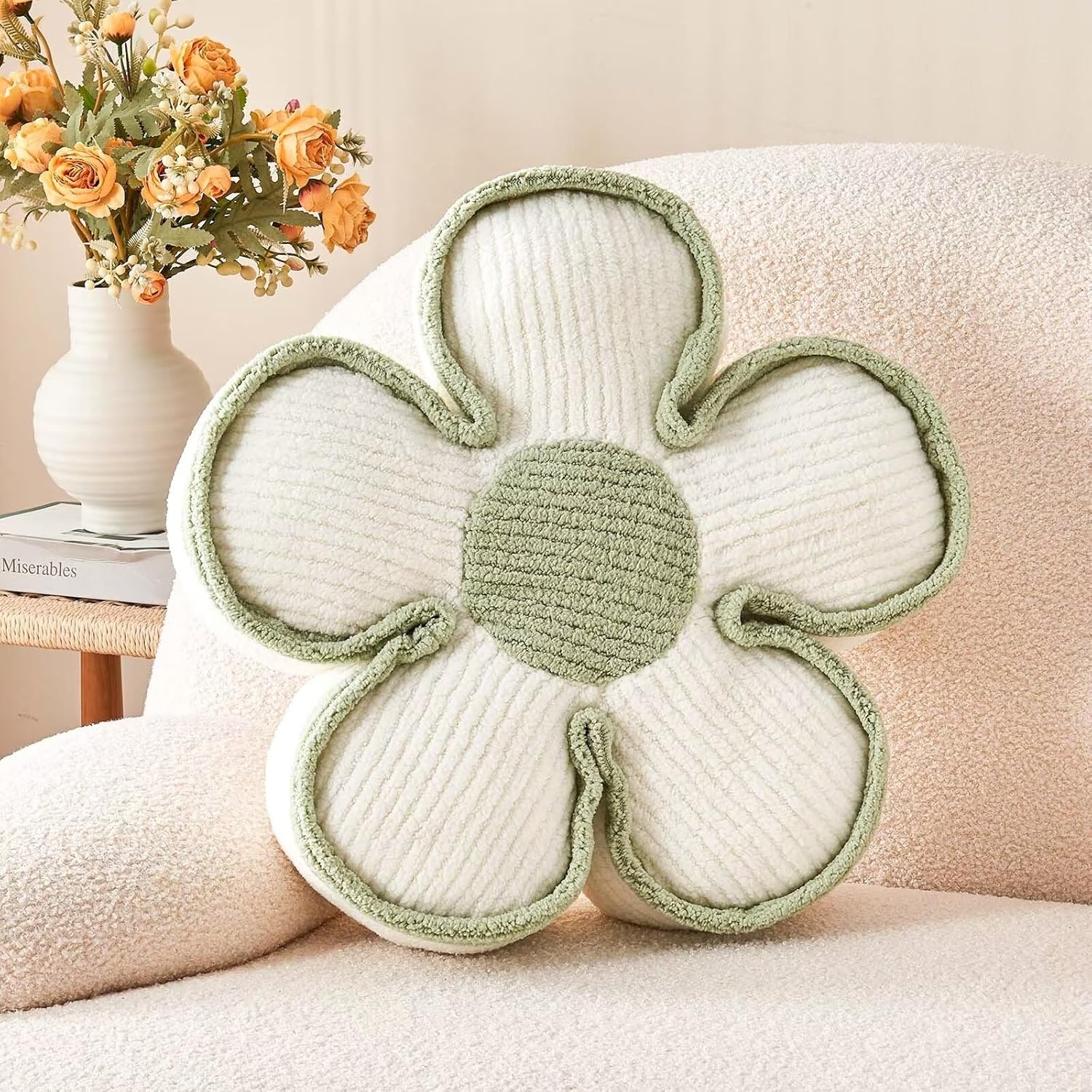 Soft Flower Shaped Floor Cushion, Plush Decorative Throw Pillow, Cute Seating Cushion, Room Decor Plush Pillows for Sofa Couch Bed 13.7 Inch, White