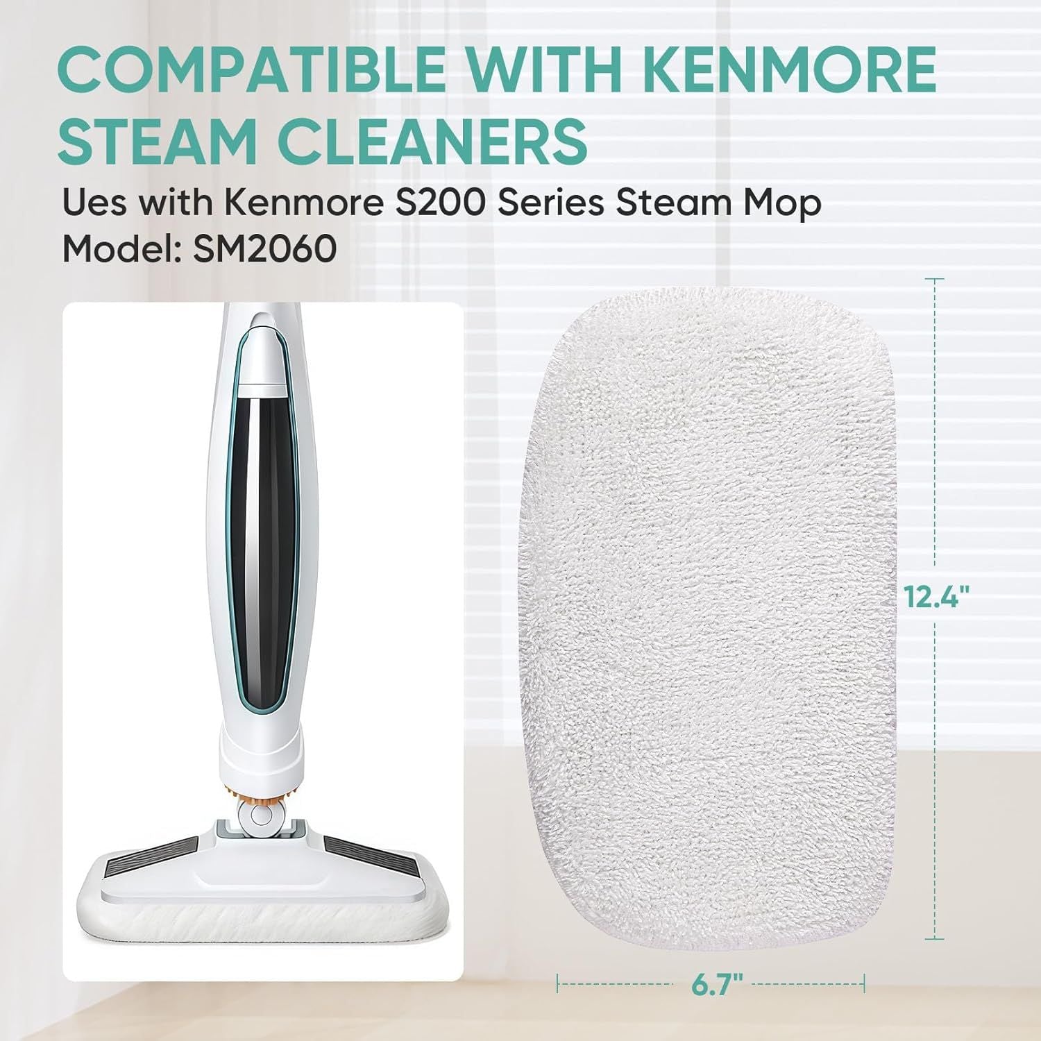6 Pack SMP01 Microiber & Washable Steam Mop Pads Compatible with Kenmore SM2060 S200 Series loor Cleaning Steam Mop White