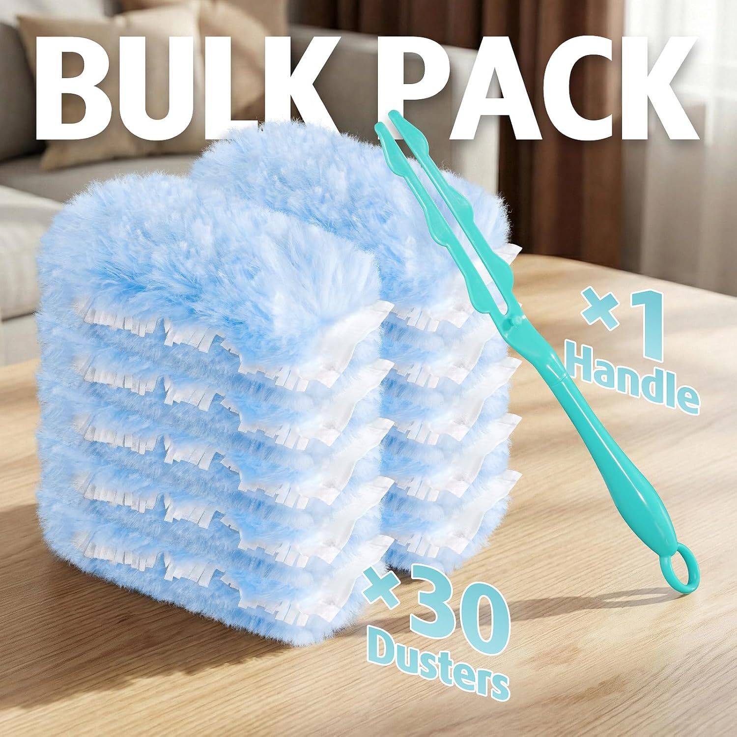 Duster Reill or Swier Duster, 30 Count Heavy Duty 2 Side 360° Duster Reills with 1 Handle, 4X Microibers, Disposable Multi Surace Dusters or Cleaning