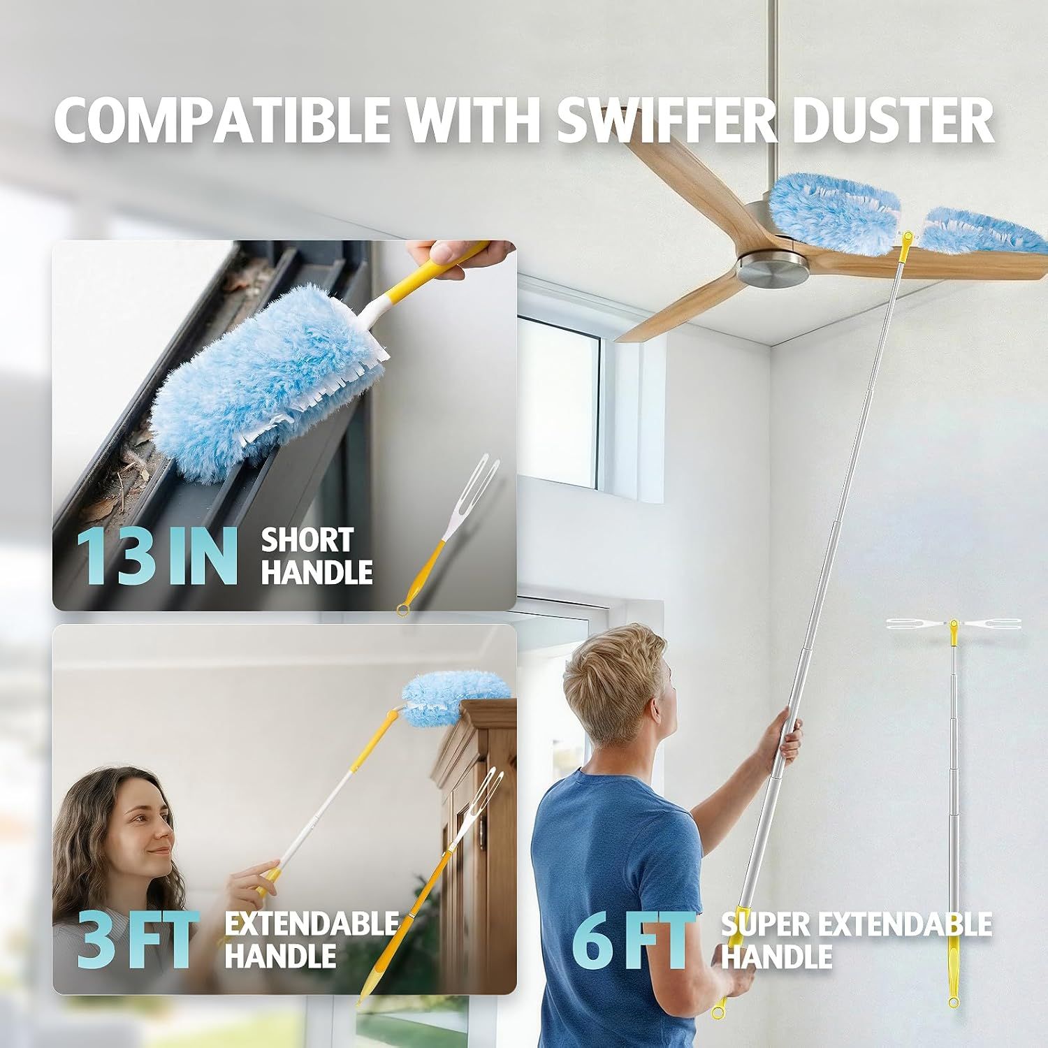 Duster Reill or Swier Duster, 30 Count Heavy Duty 2 Side 360° Duster Reills with 1 Handle, 4X Microibers, Disposable Multi Surace Dusters or Cleaning