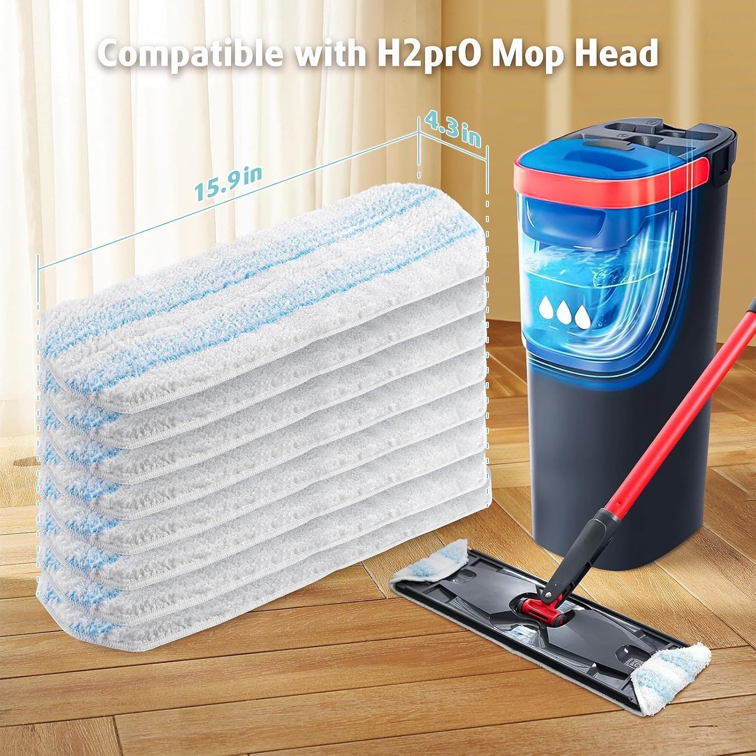 8 Pack Mop Replacement Pads or O Cedar H2prO lat Mop System, Machine Washable Reusable Microiber Mop Heads Replacements or O-Cedar H2Pro Reills Clean or ALll loors Types