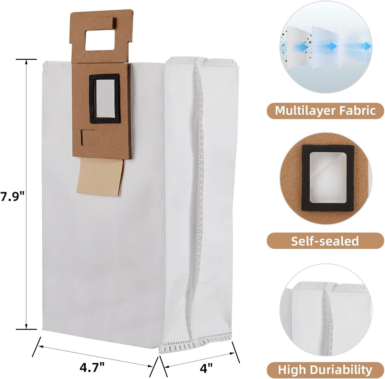 8 Pack Dust Bag or S7 / S7+ Vacuum Cleaner Auto-Empty Dock, 3L Large Capacity Replacement Bag