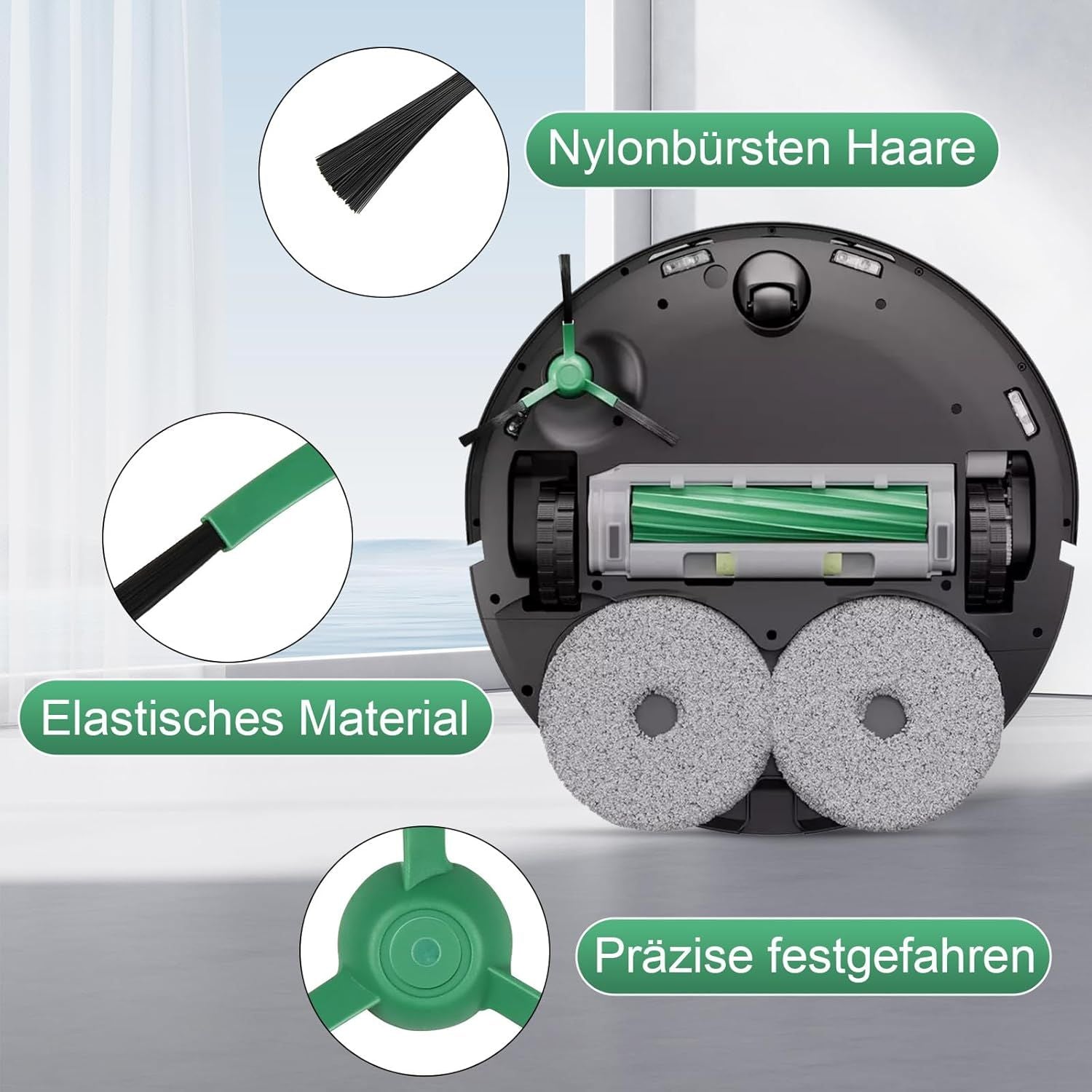 27 Pack Replacement Accessories or iRobot Roomba Plus 405 Combo/505 Combo/507 Combo Robot Vacuum Cleaner, 2 Main Brushes 6 Side Brushes 6 HEPA ilters 6 Mop Pads 6 Dust Bags 1 Cleaning Brush