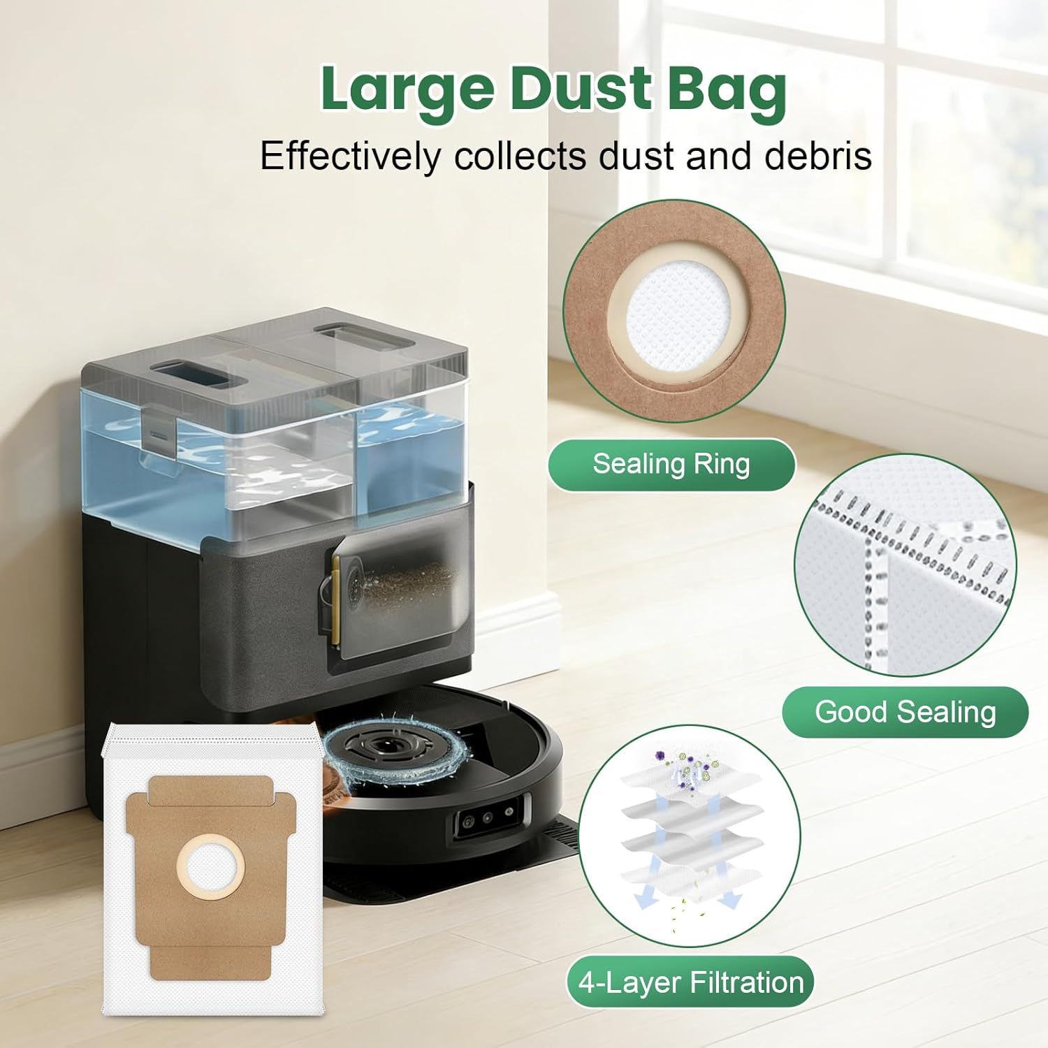 27 Pack Replacement Accessories or iRobot Roomba Plus 405 Combo/505 Combo/507 Combo Robot Vacuum Cleaner, 2 Main Brushes 6 Side Brushes 6 HEPA ilters 6 Mop Pads 6 Dust Bags 1 Cleaning Brush
